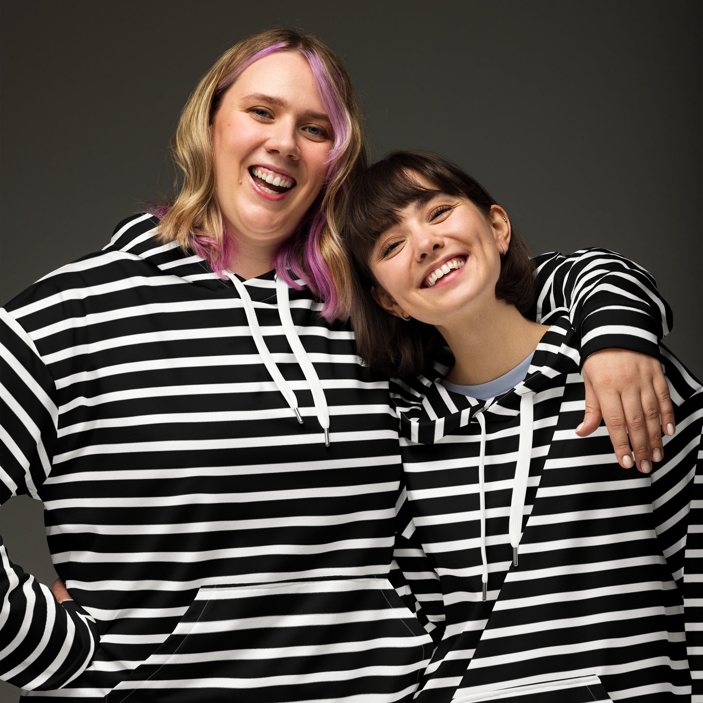 Unisex Hoodie- White and Black Striped