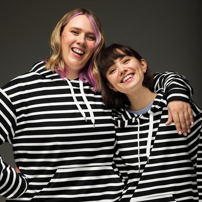Unisex Hoodie- White and Black Striped