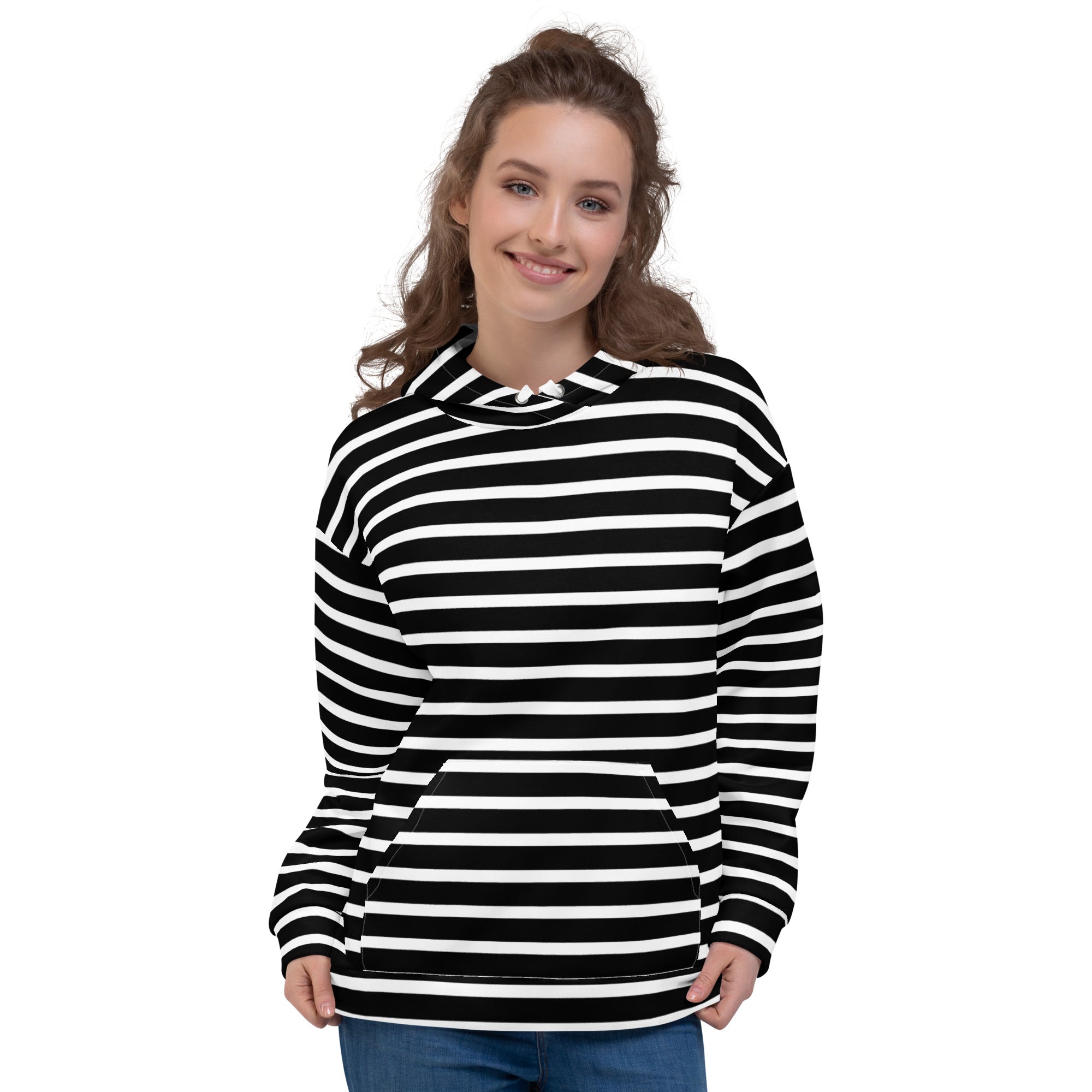 Unisex Hoodie- White and Black Striped