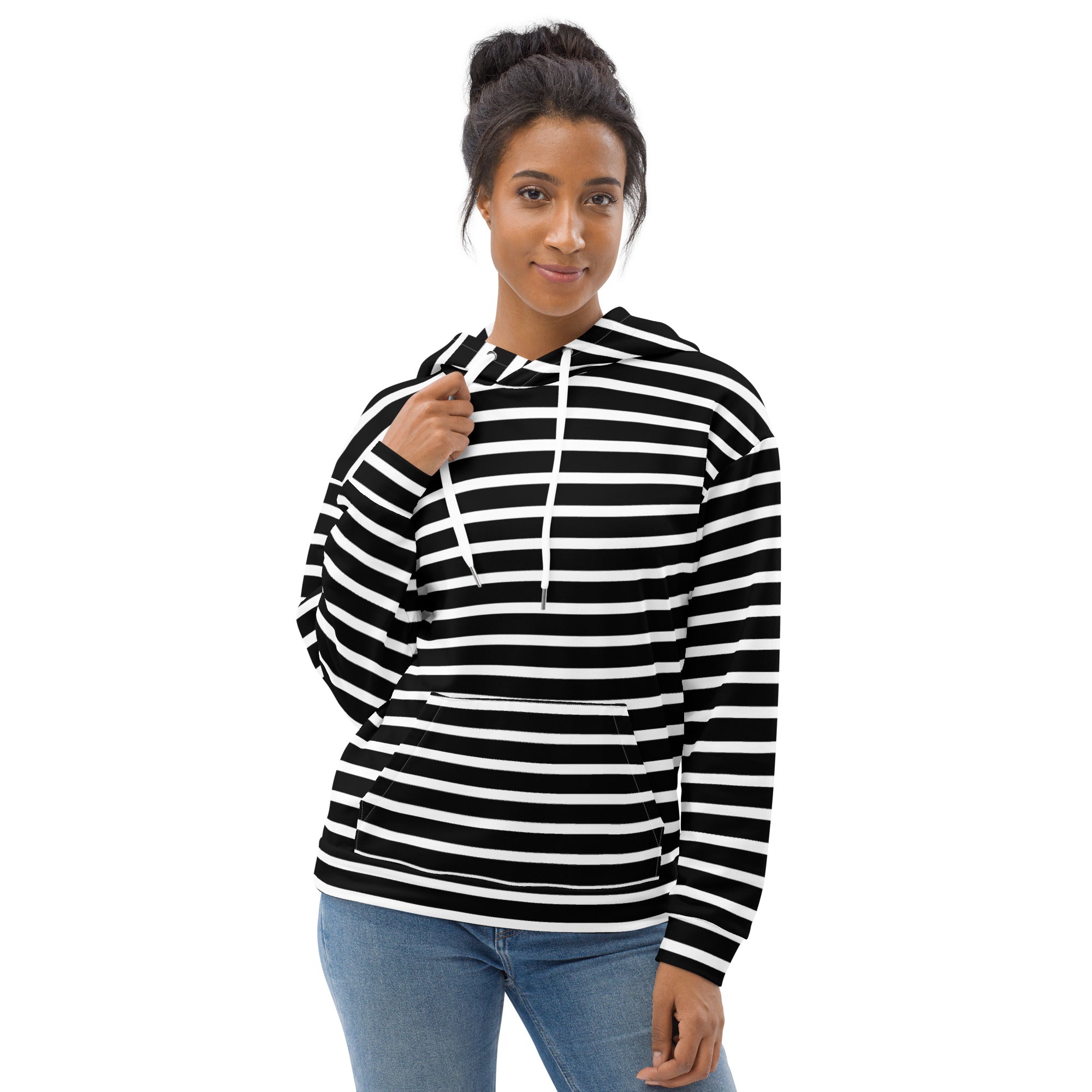 Unisex Hoodie- White and Black Striped