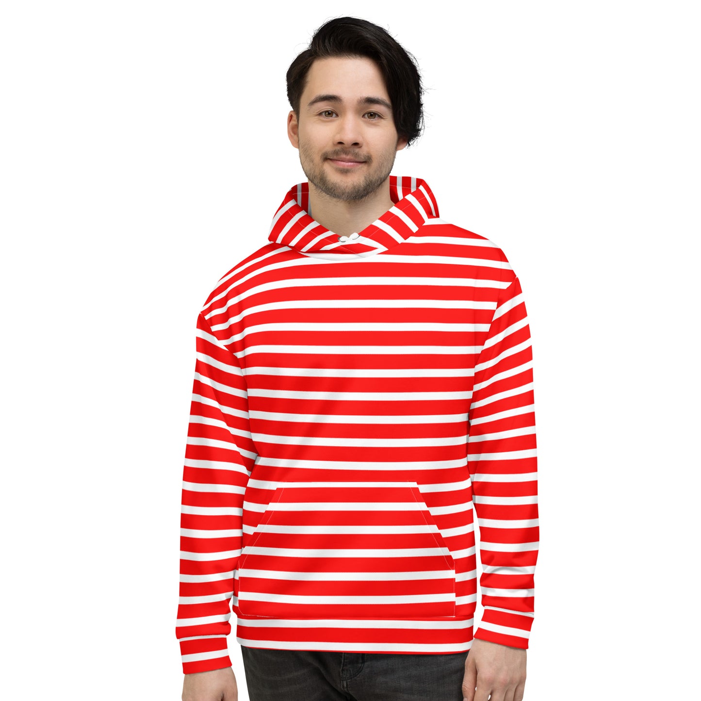 Unisex Hoodie- White and Red Striped