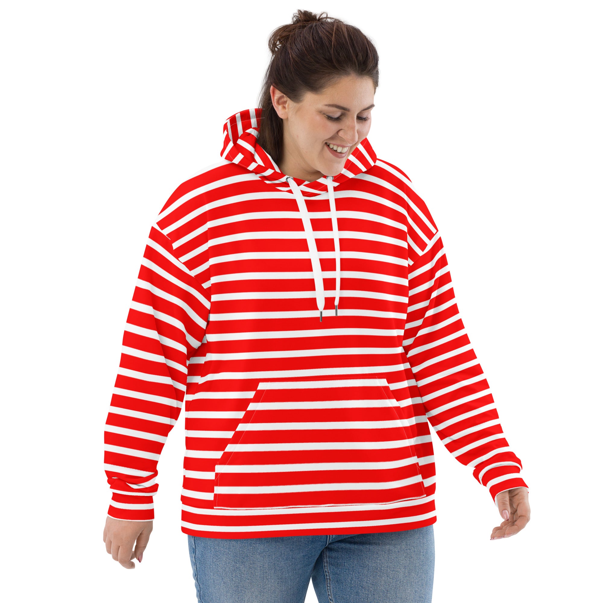 Unisex Hoodie- White and Red Striped