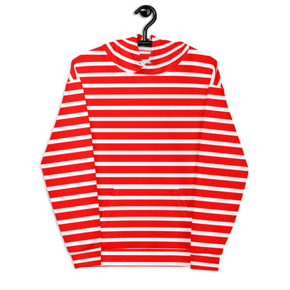 Unisex Hoodie- White and Red Striped