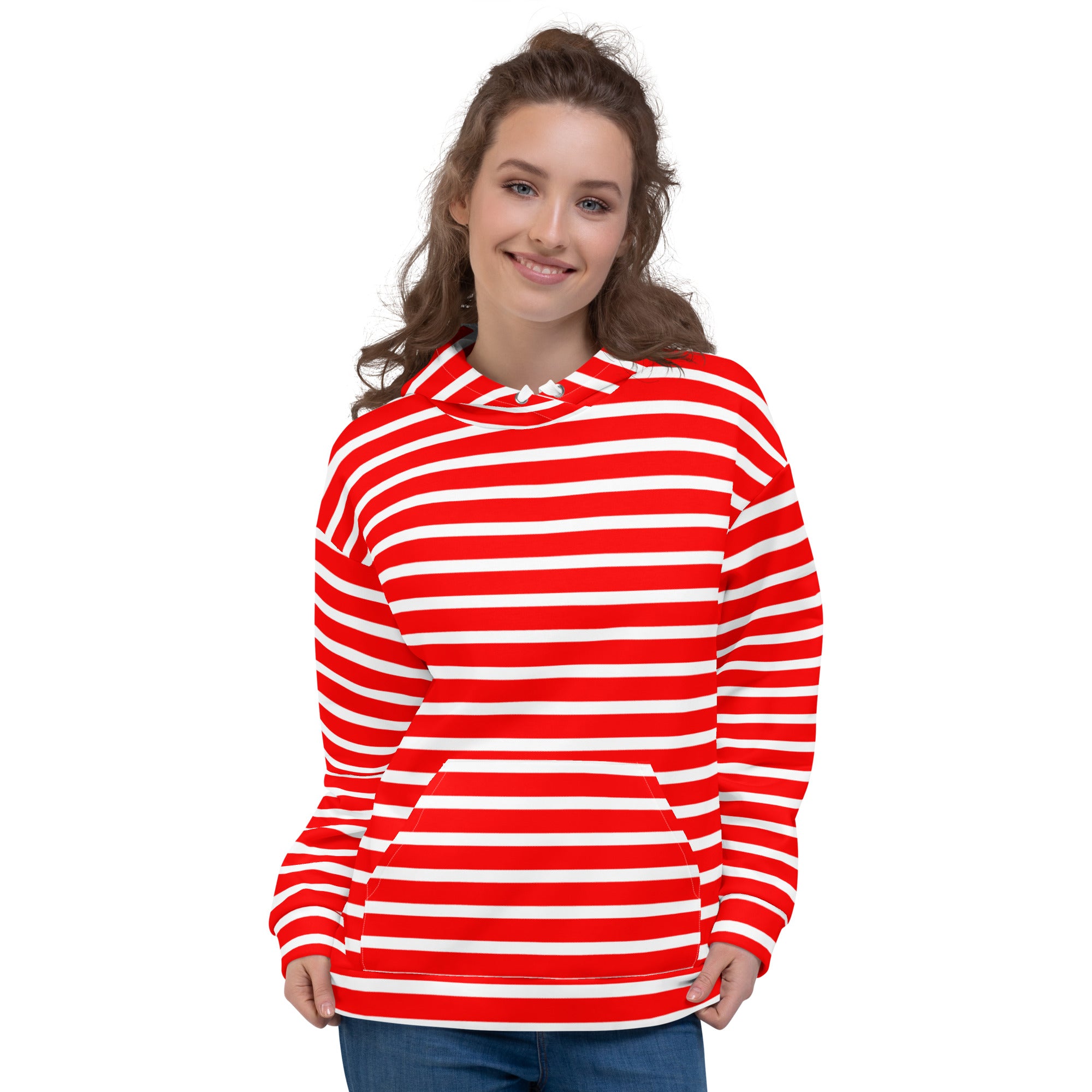Unisex Hoodie- White and Red Striped