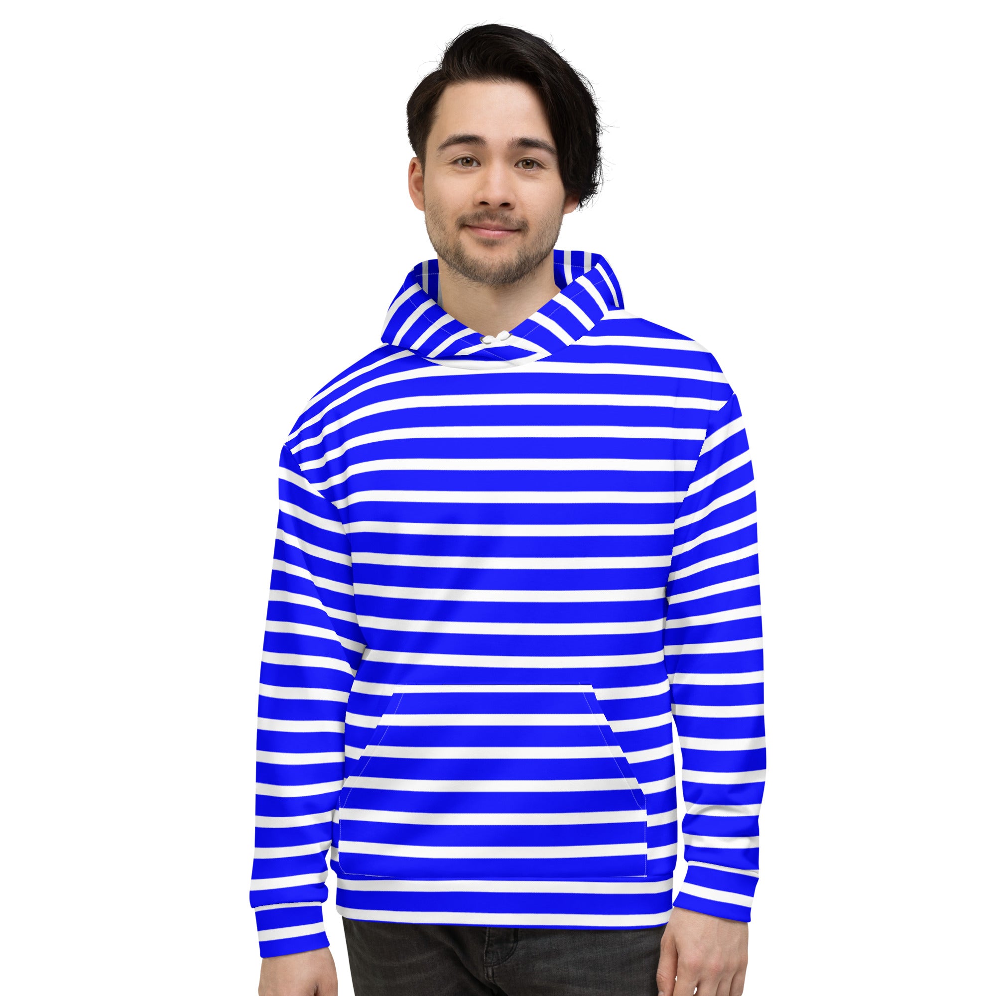 Unisex Hoodie- White and Blue Striped