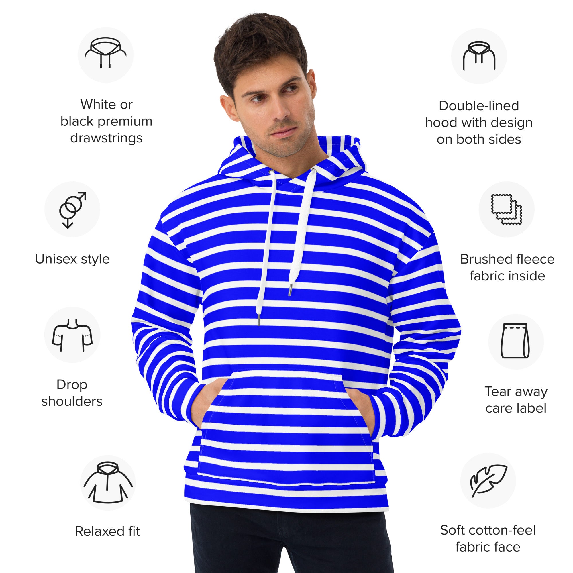 Unisex Hoodie- White and Blue Striped