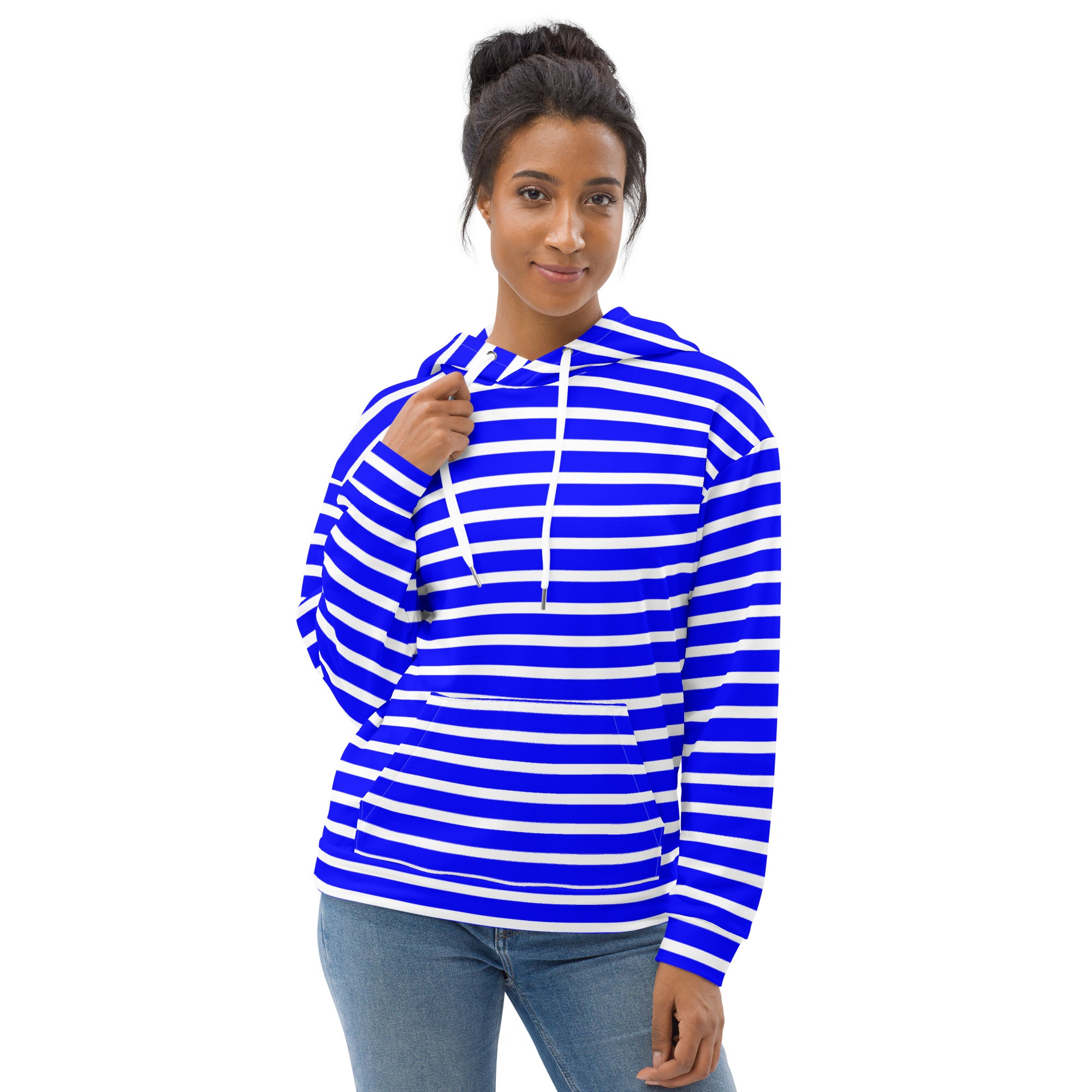 Unisex Hoodie- White and Blue Striped