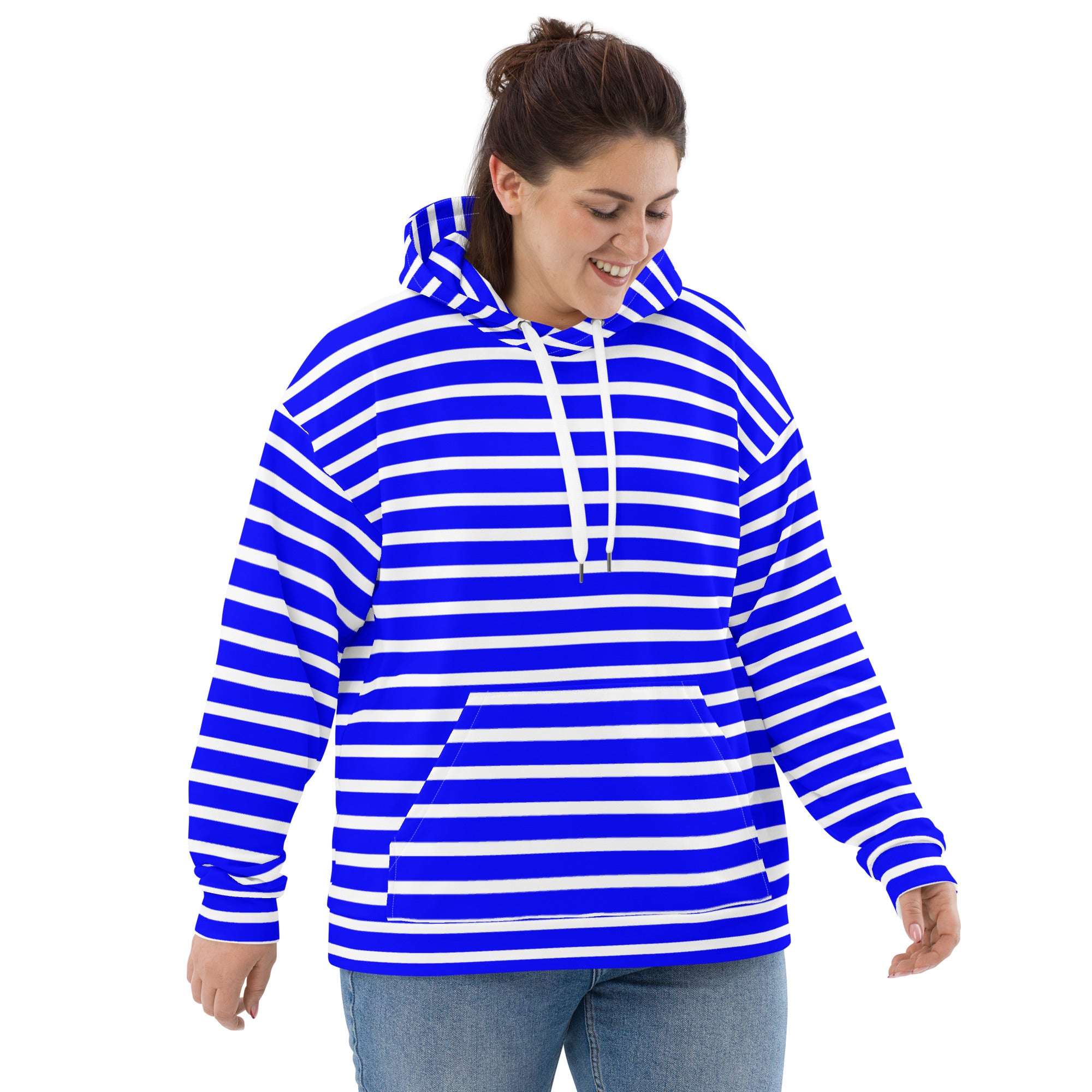 Unisex Hoodie- White and Blue Striped