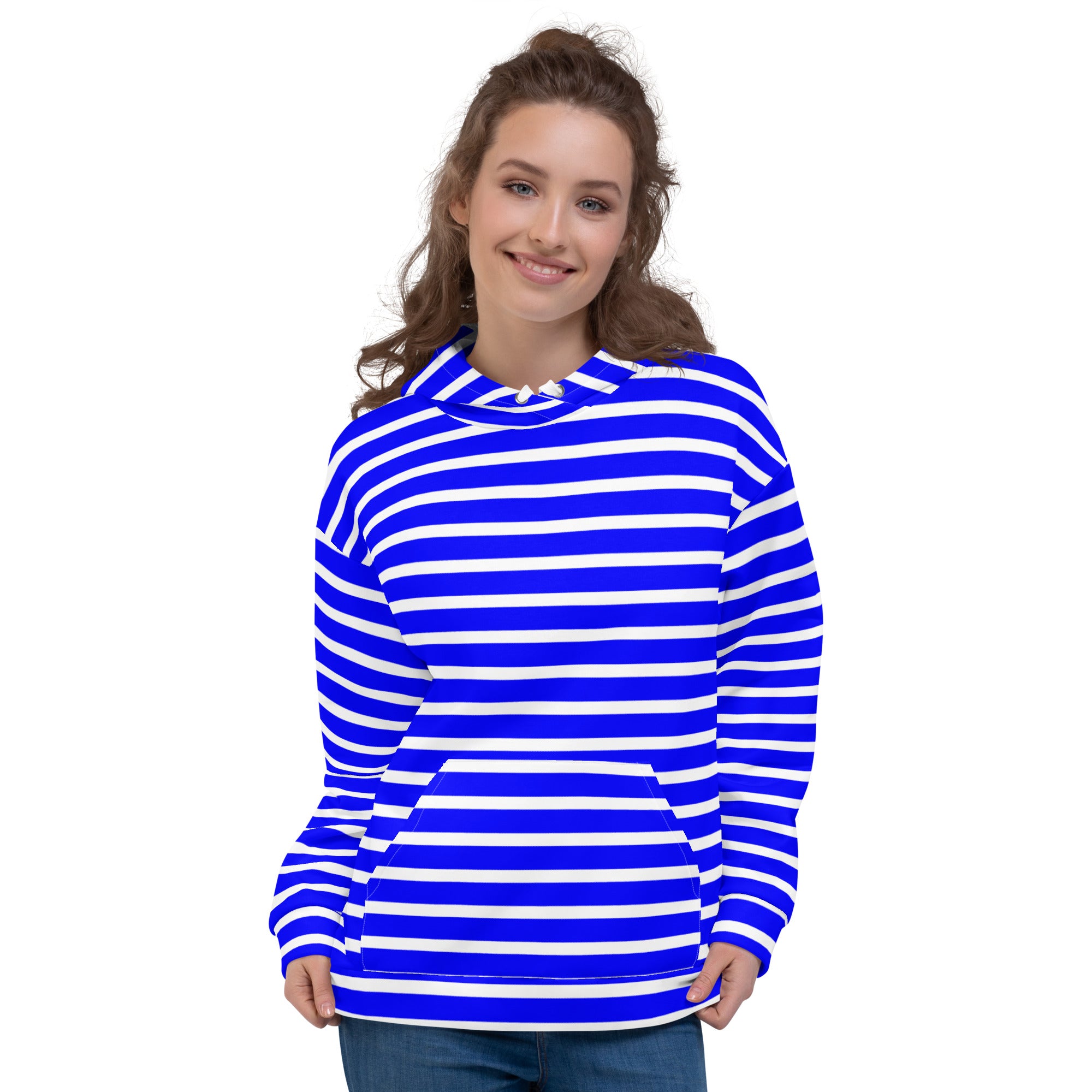 Unisex Hoodie- White and Blue Striped