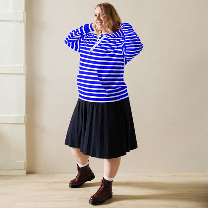 Unisex Hoodie- White and Blue Striped