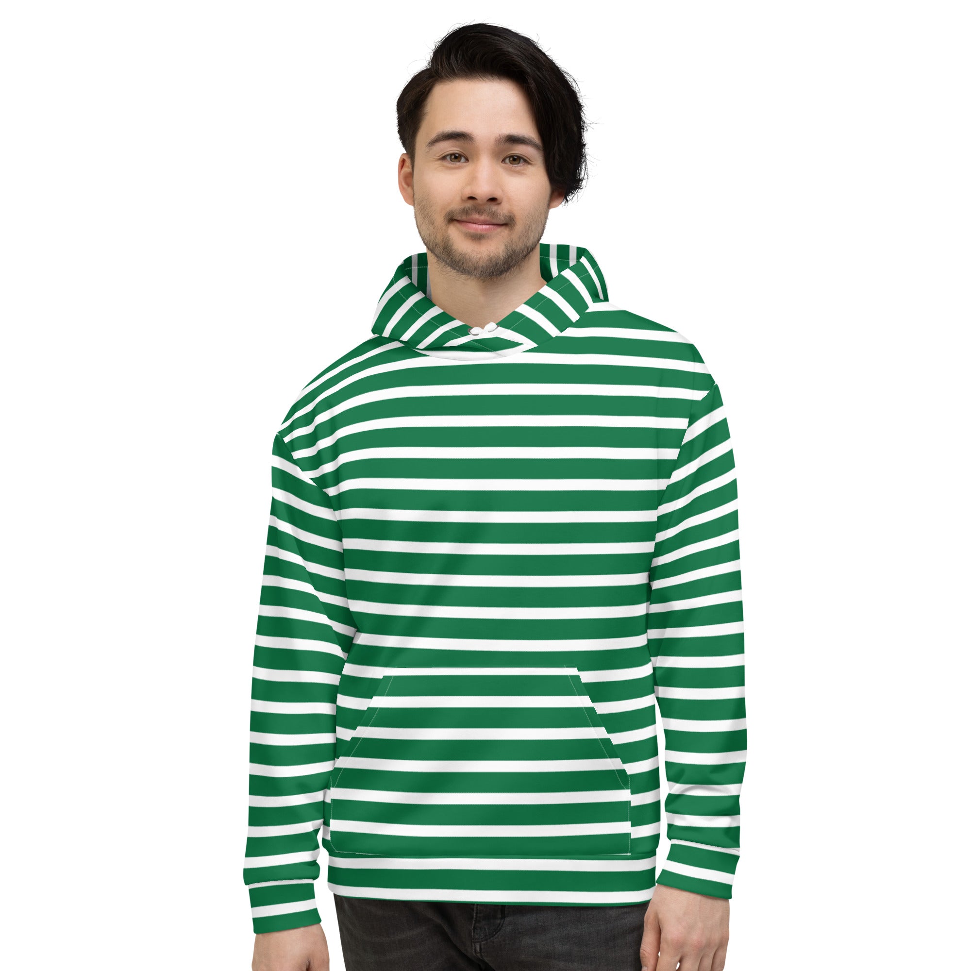 Unisex Hoodie- White and Green Striped