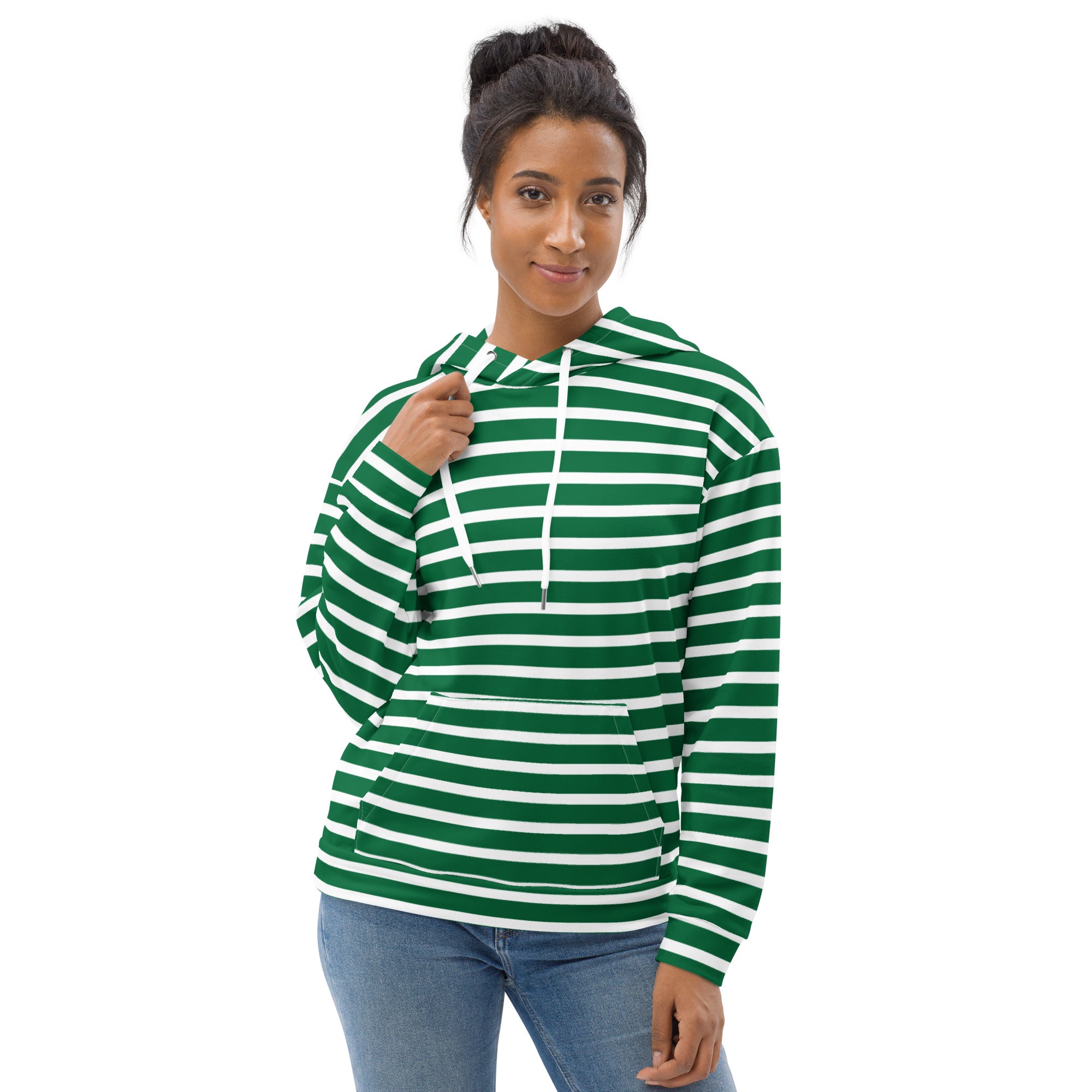 Unisex Hoodie- White and Green Striped