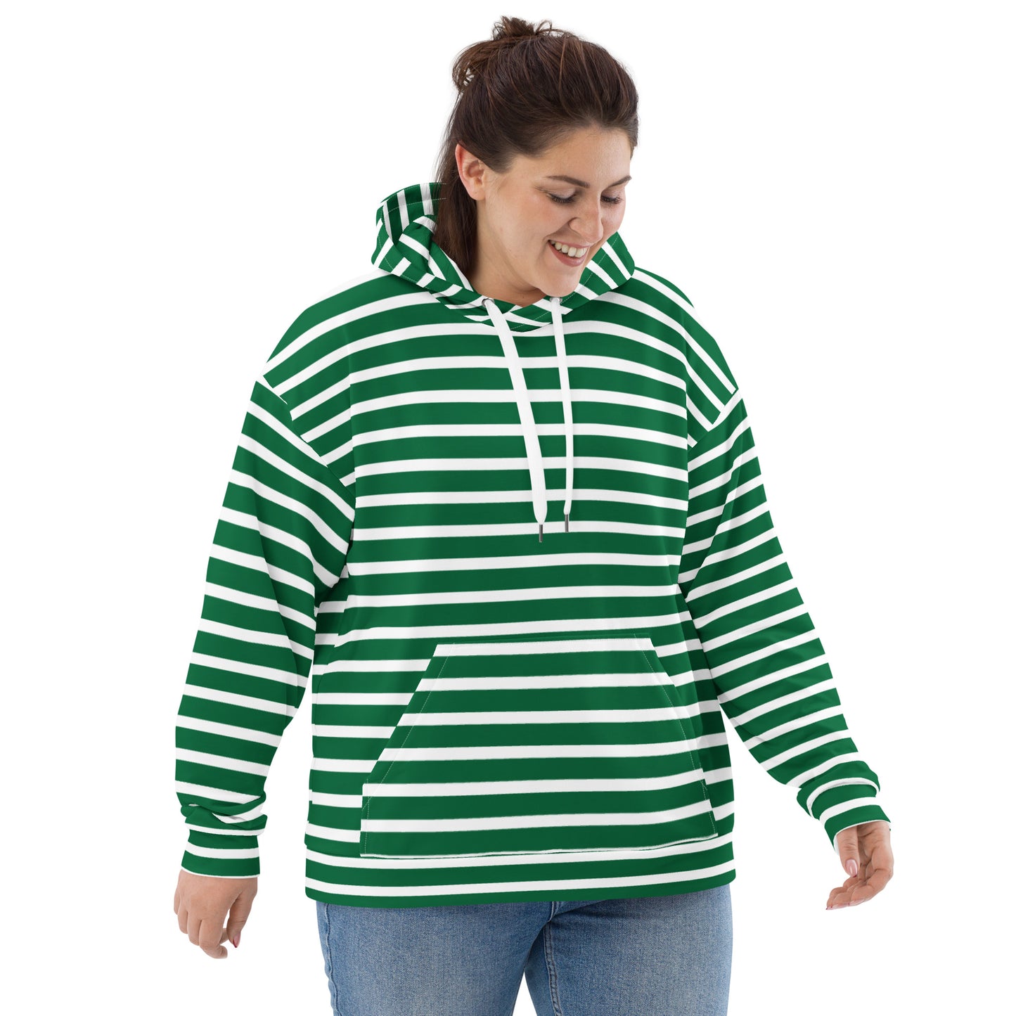 Unisex Hoodie- White and Green Striped