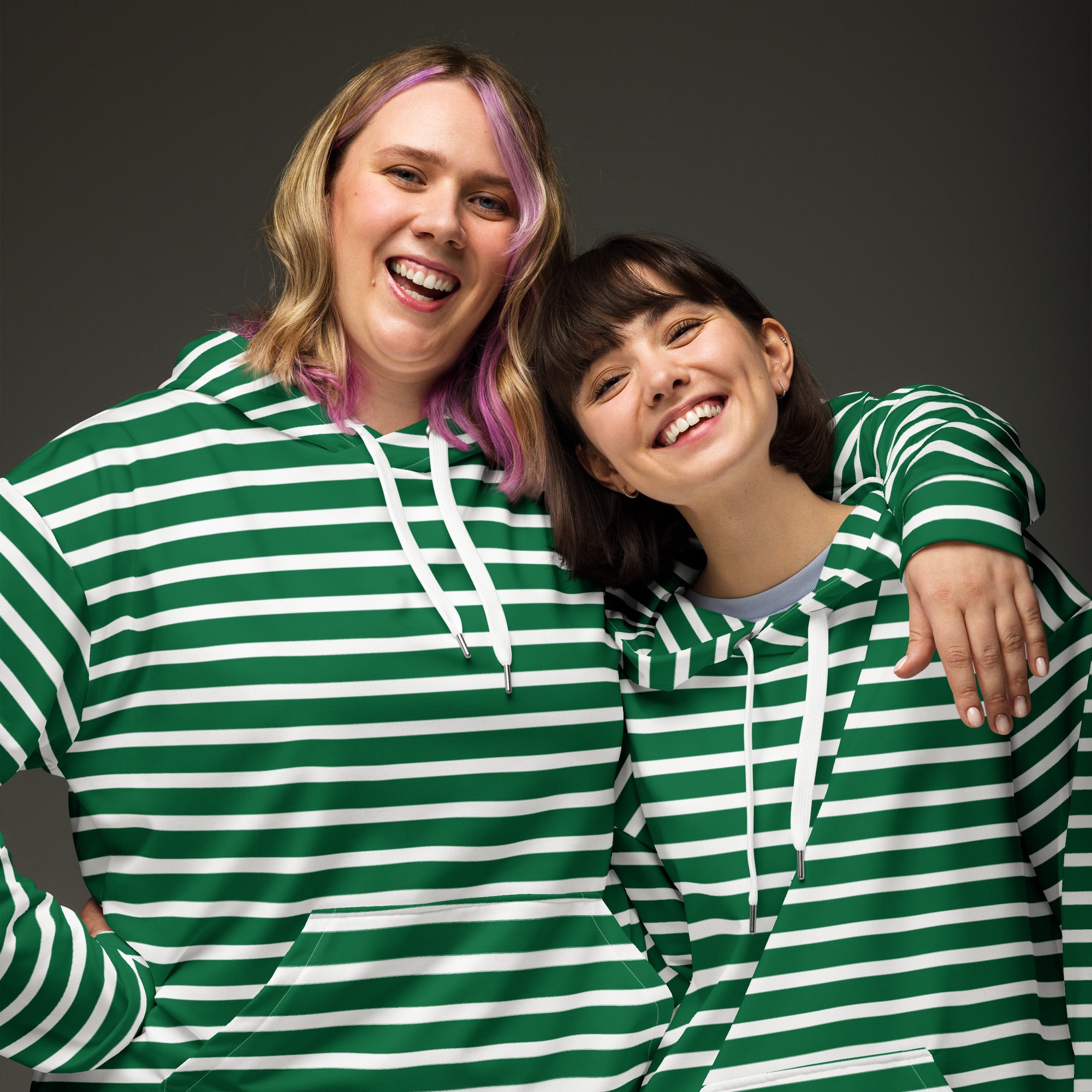 Unisex Hoodie- White and Green Striped