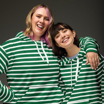 Unisex Hoodie- White and Green Striped