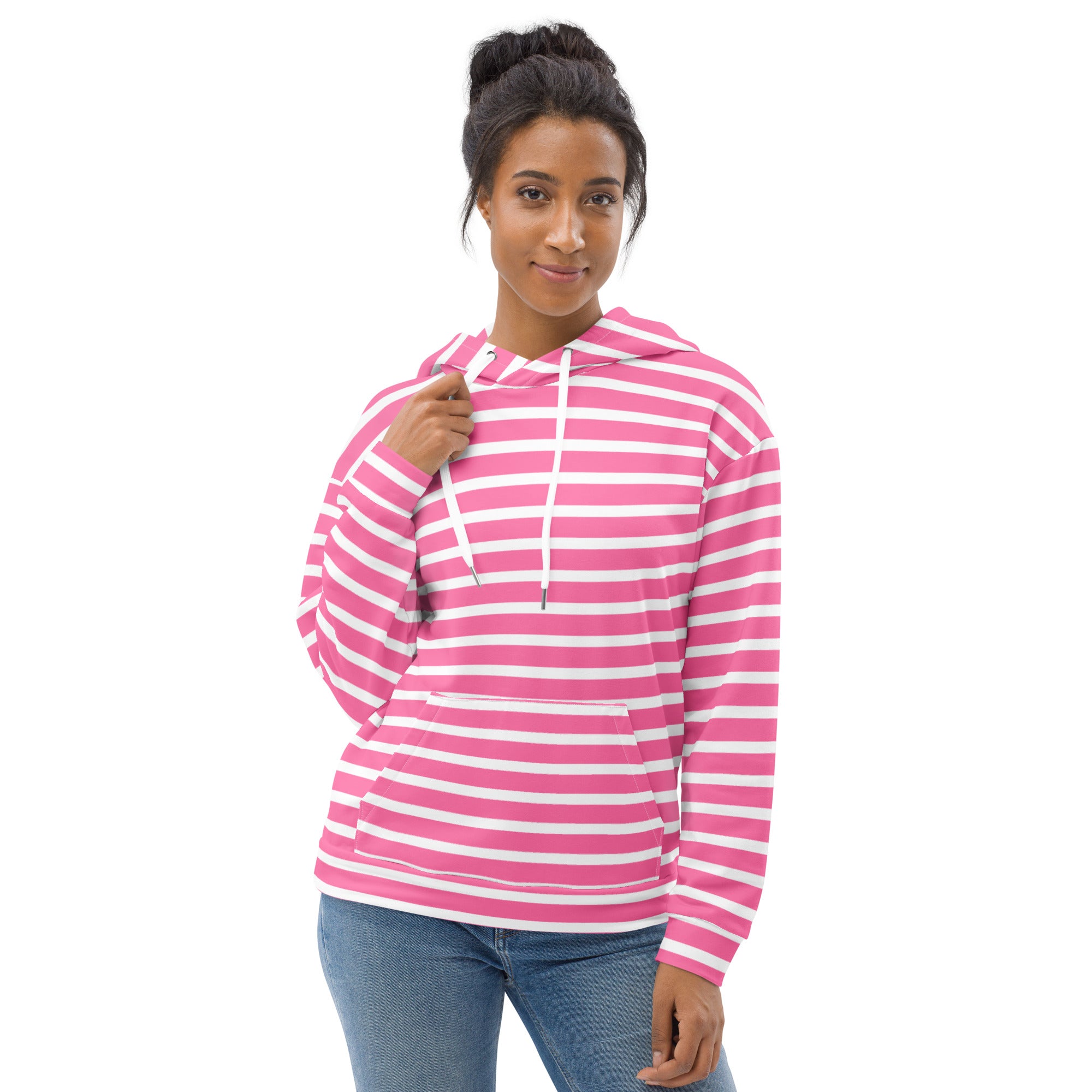 Unisex Hoodie- White and Pink Striped