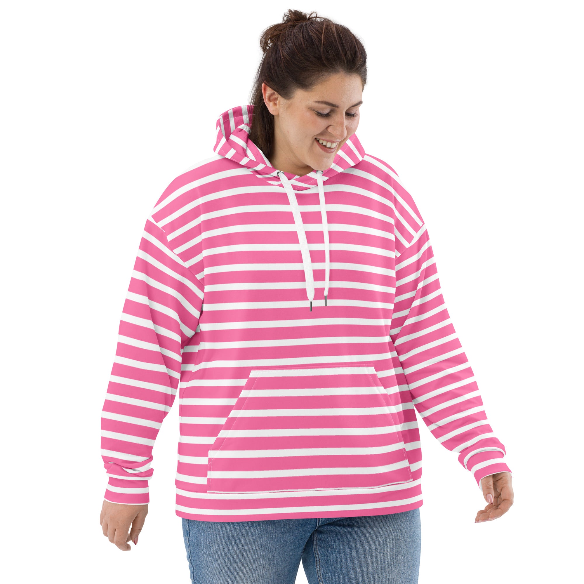 Unisex Hoodie- White and Pink Striped