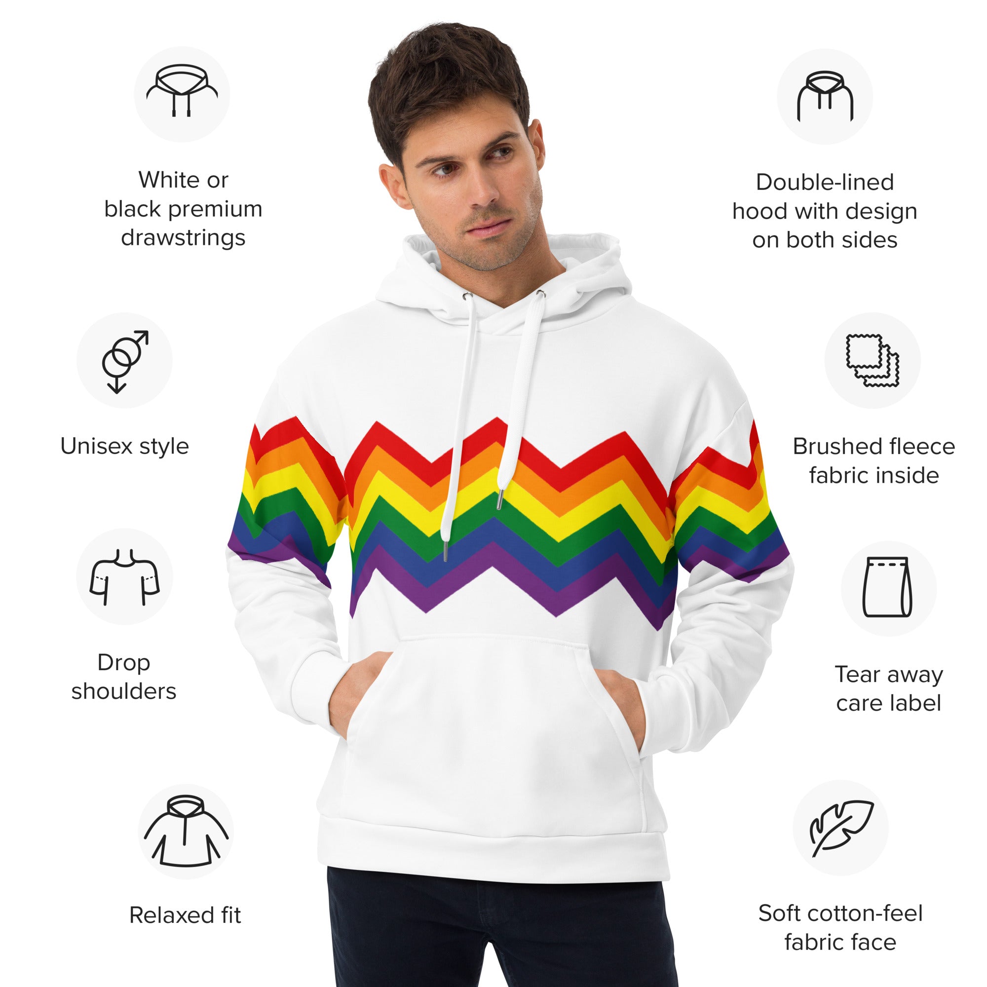 Unisex Hoodie-Pride Rainbow Zigzag Pattern