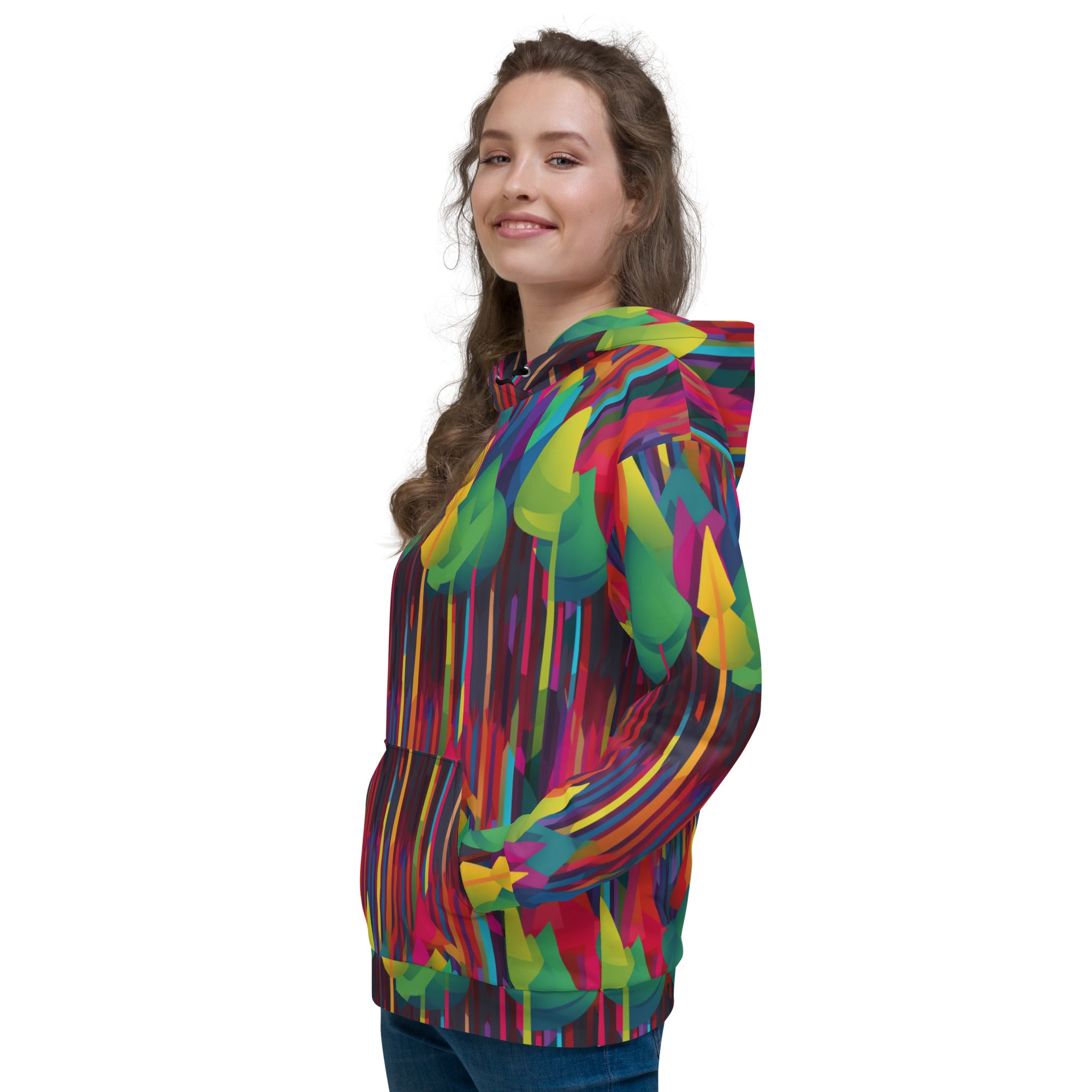 Unisex Hoodie- Abstract Rainbow Forest Pattern V