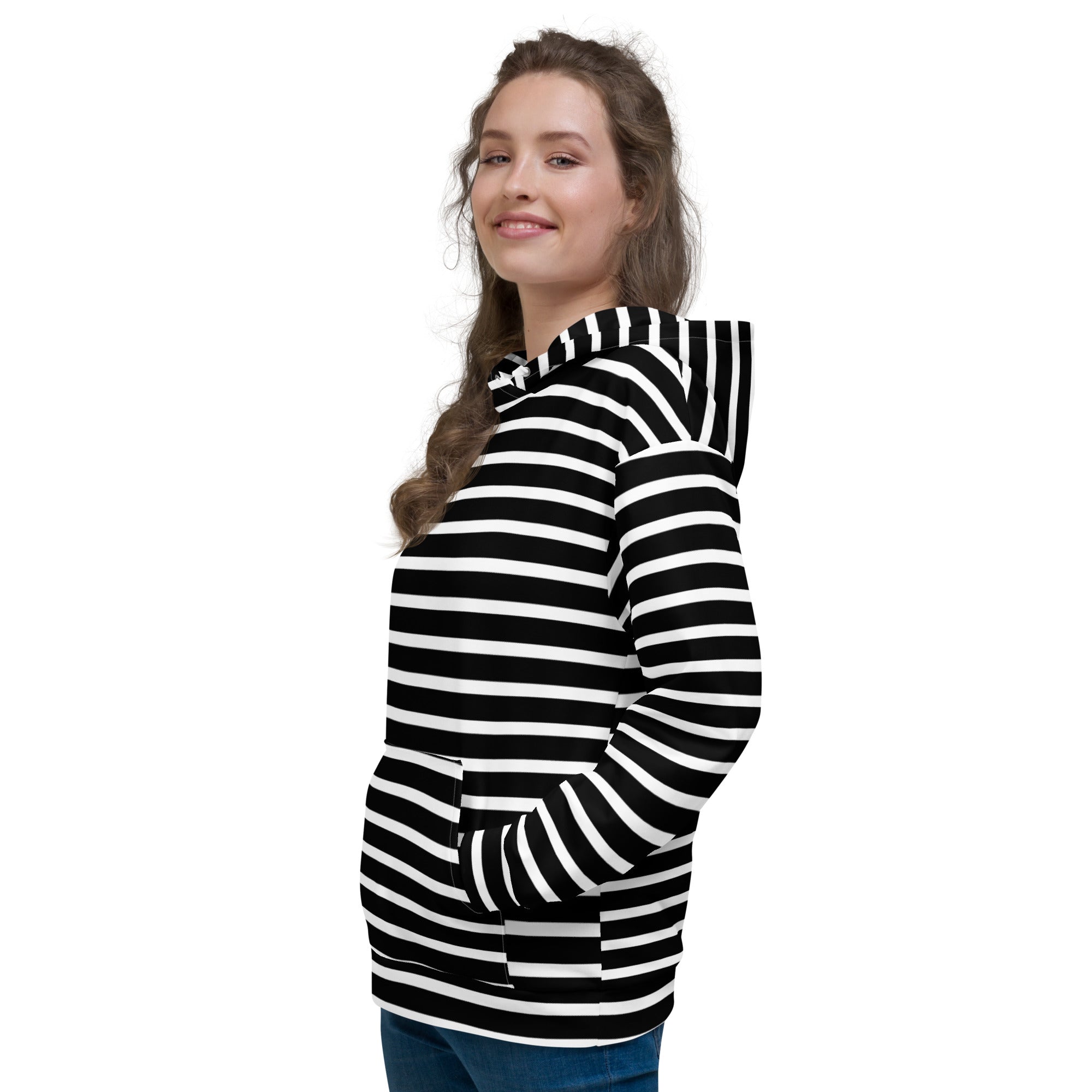 Unisex Hoodie- White and Black Striped