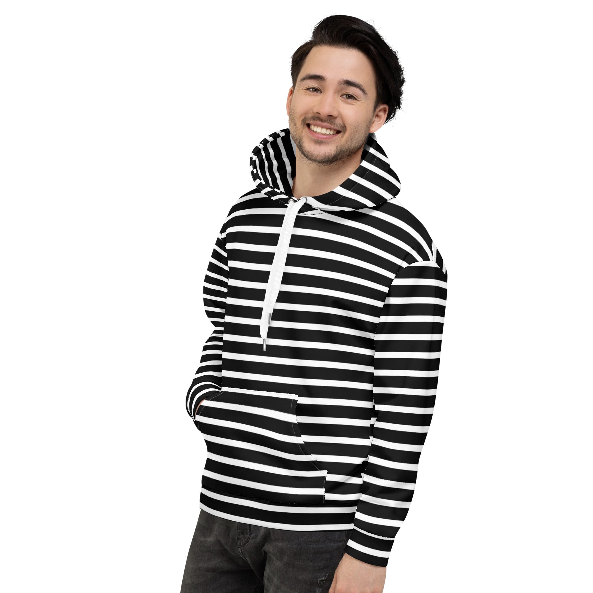 Unisex Hoodie- White and Black Striped