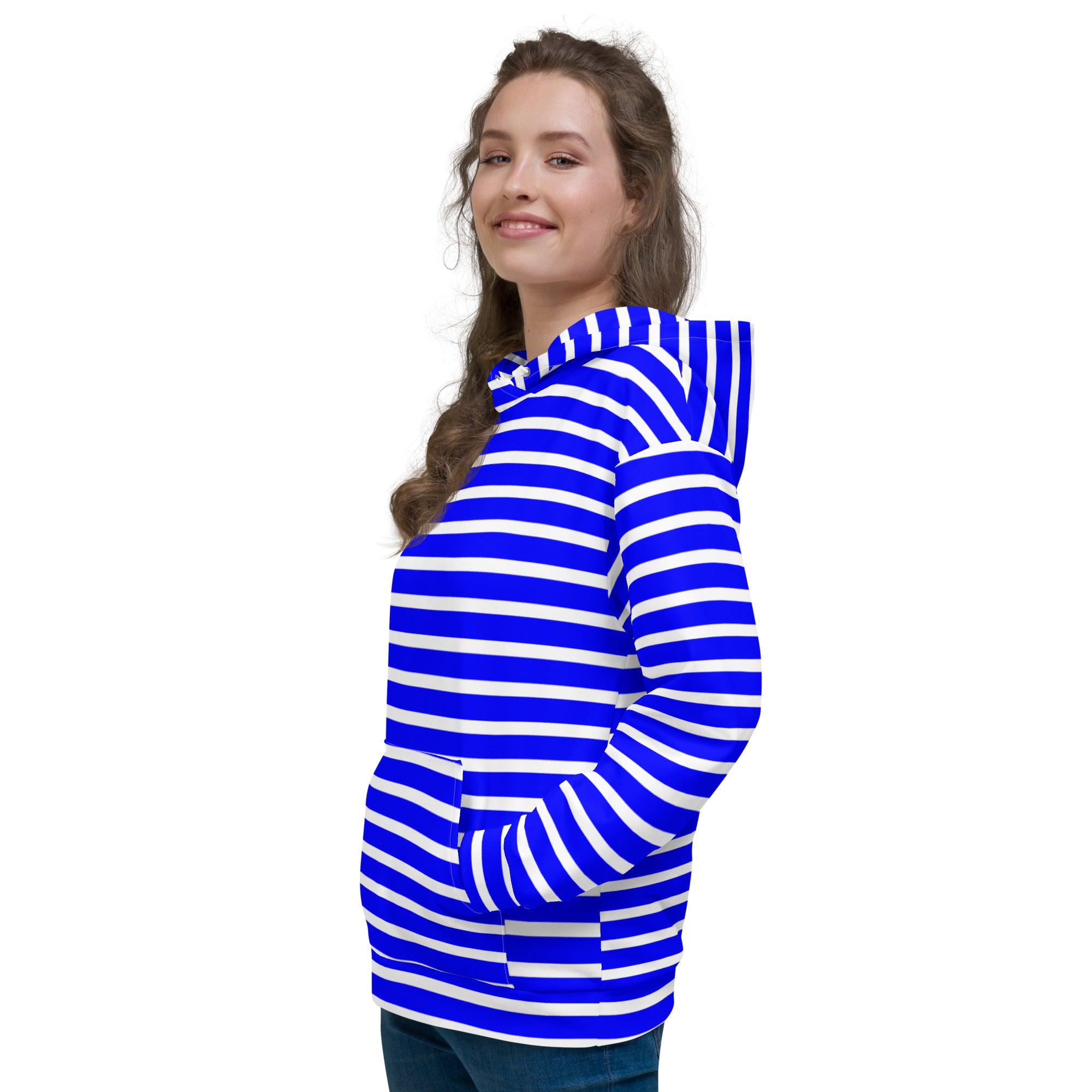 Unisex Hoodie- White and Blue Striped