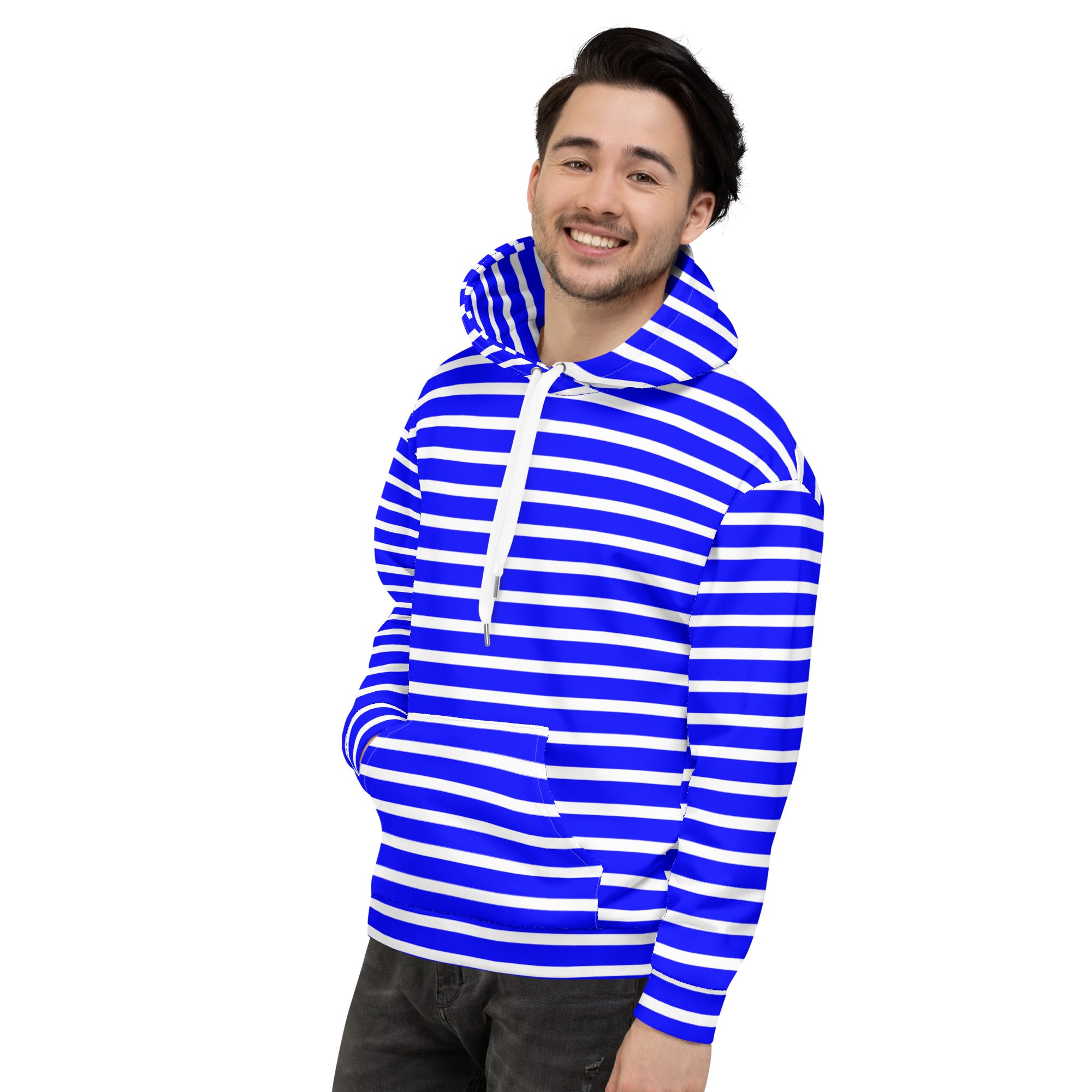 Unisex Hoodie- White and Blue Striped