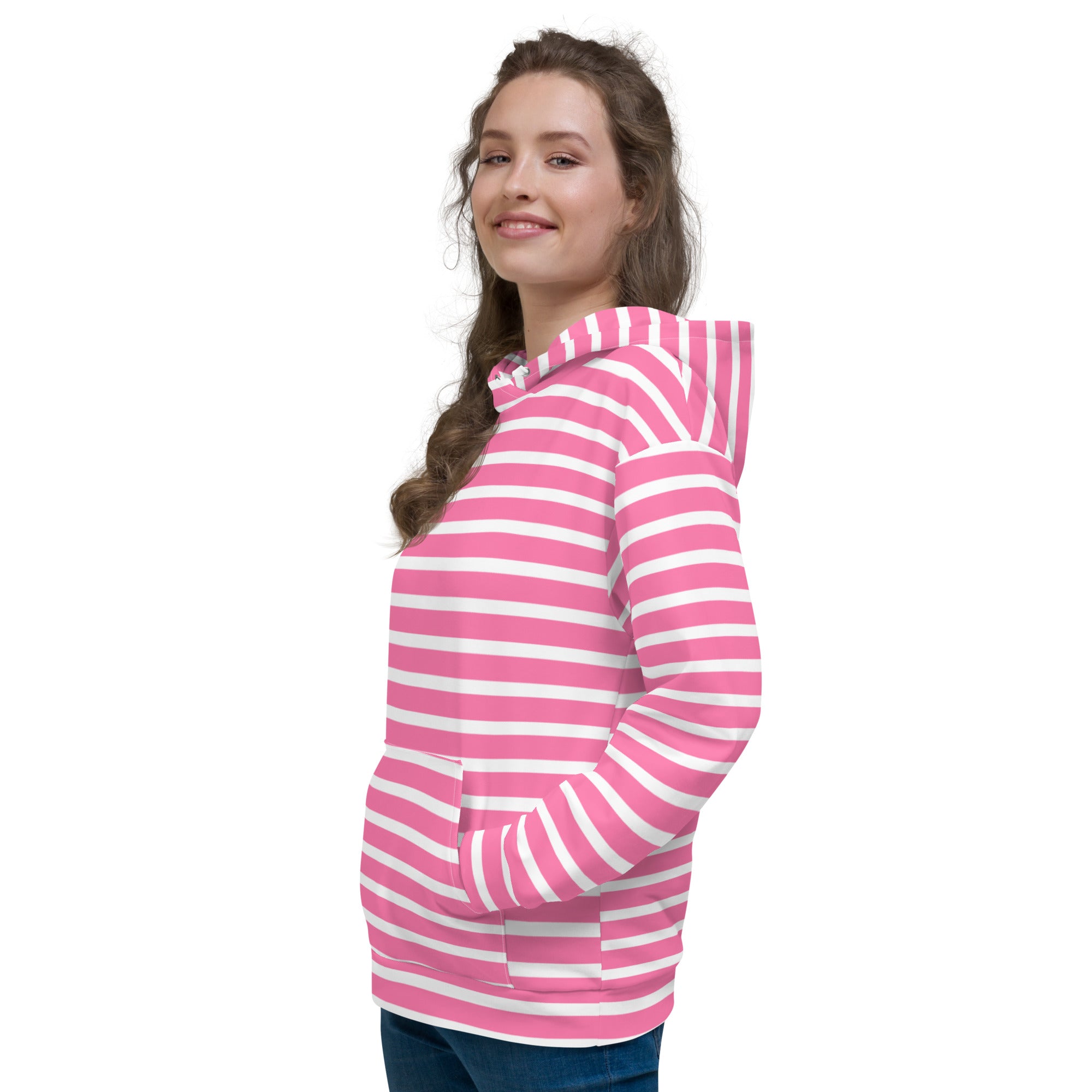 Unisex Hoodie- White and Pink Striped