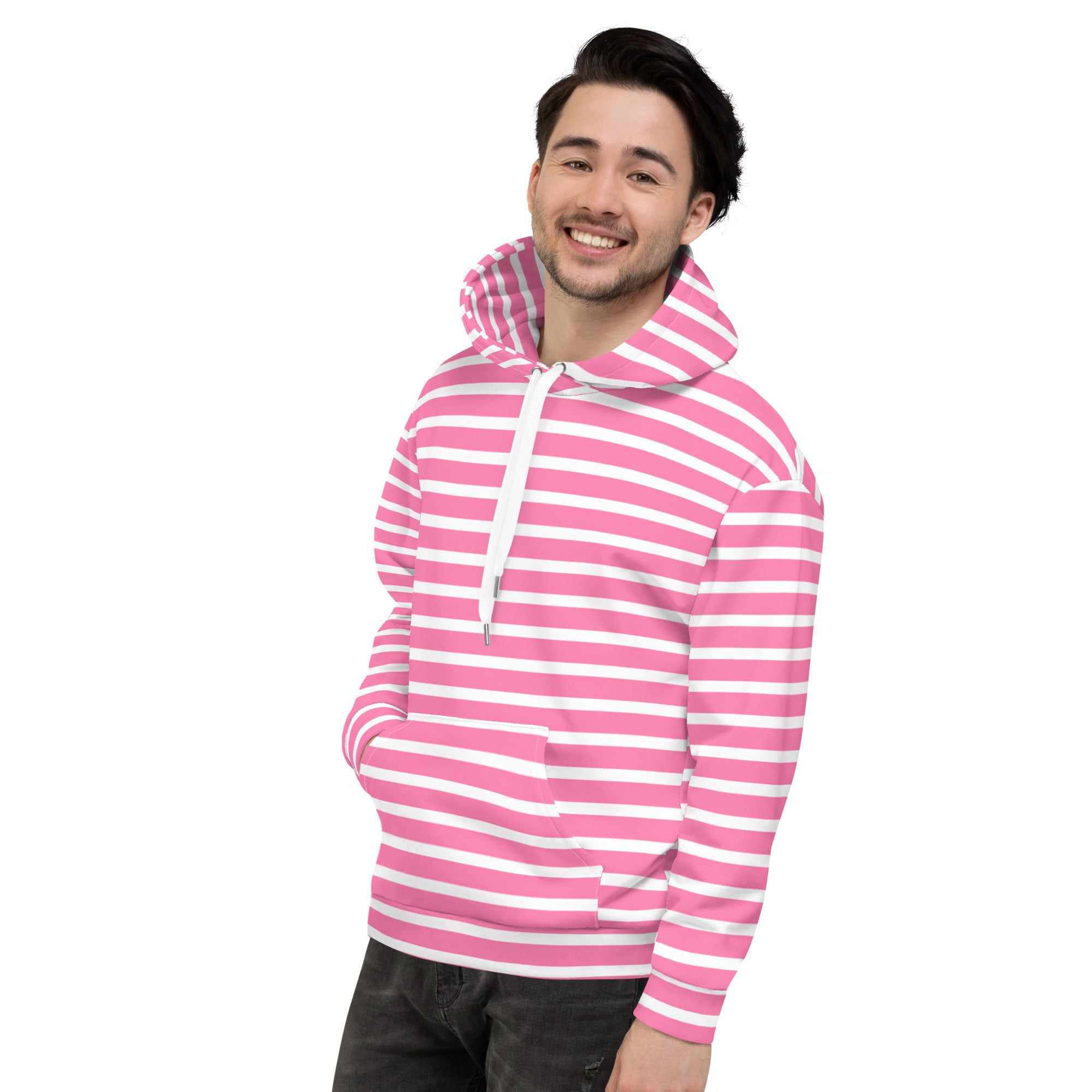 Unisex Hoodie- White and Pink Striped