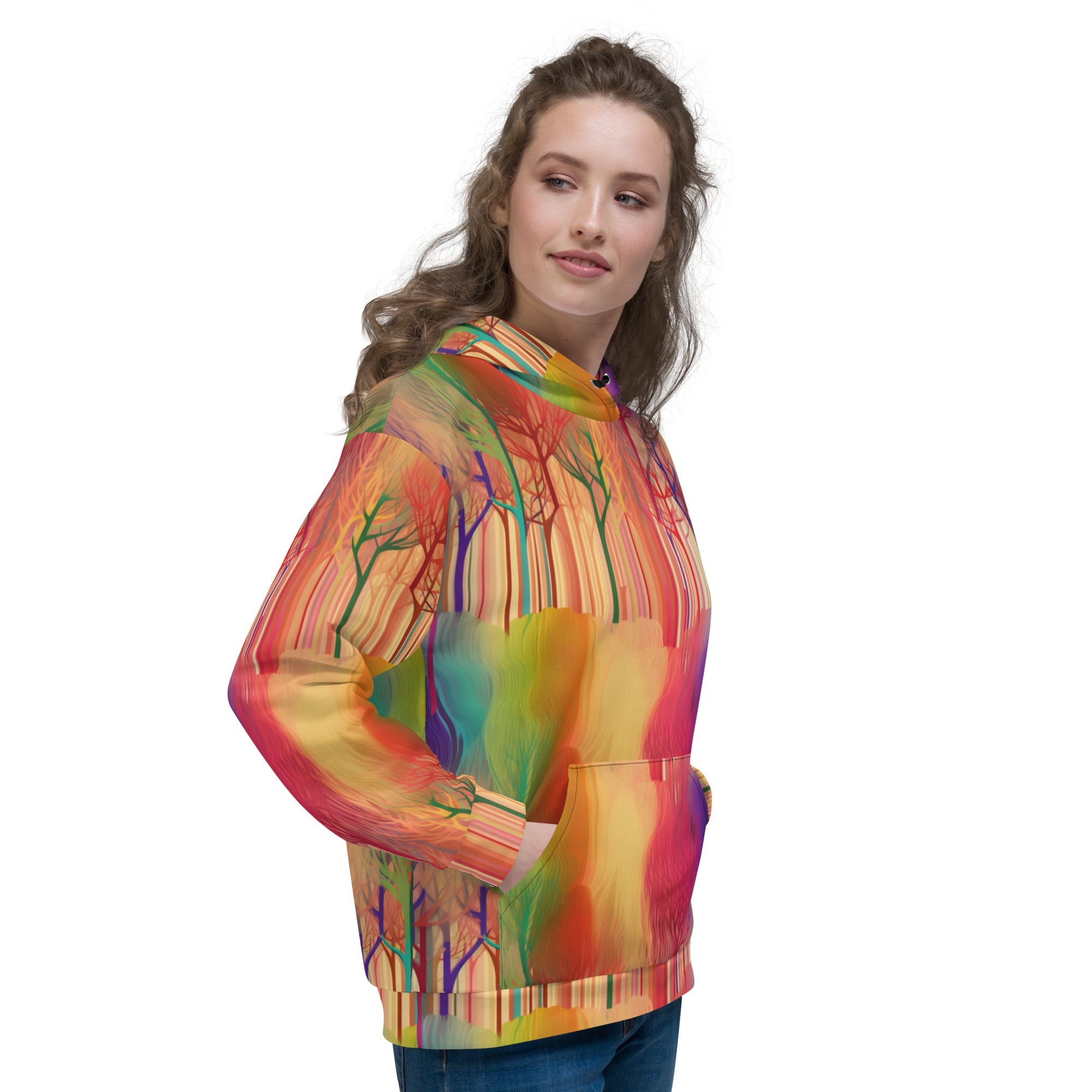 Unisex Hoodie- Abstract Rainbow Forest Pattern 01