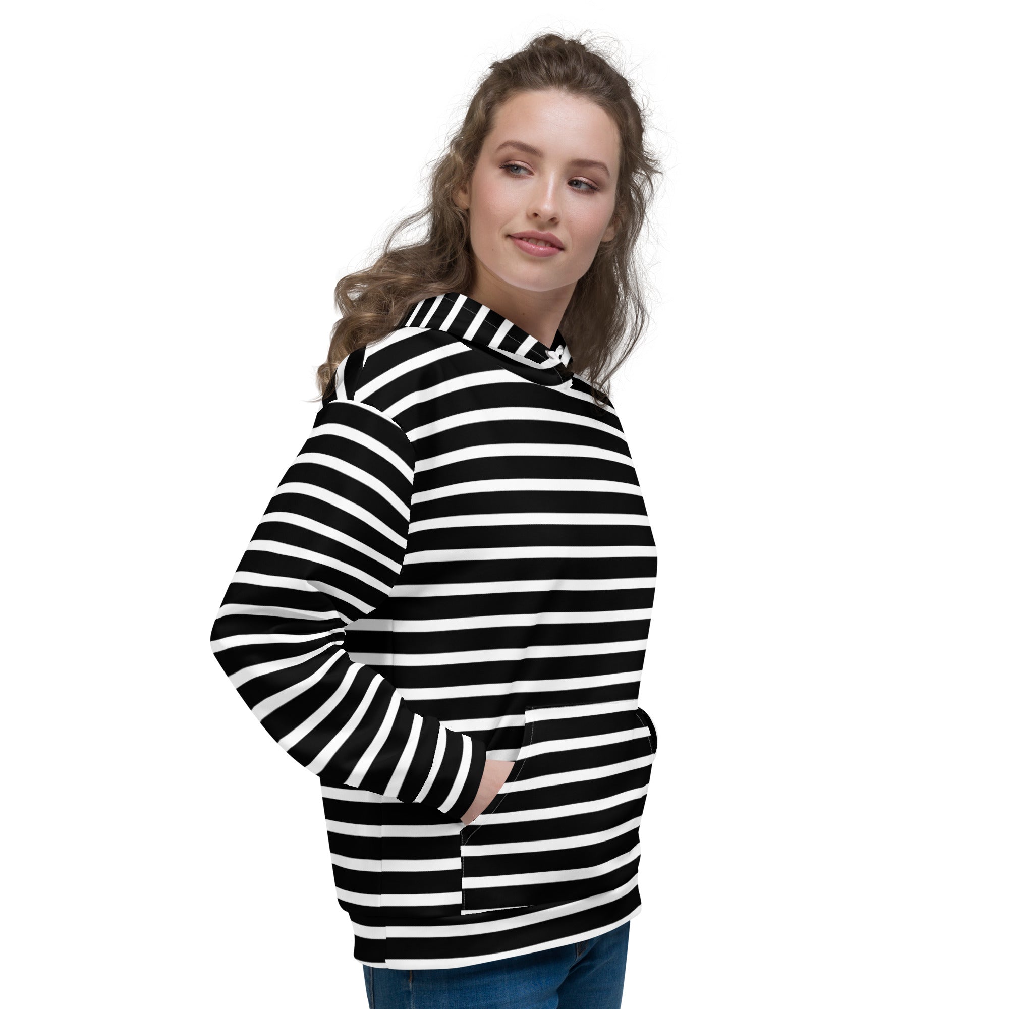 Unisex Hoodie- White and Black Striped