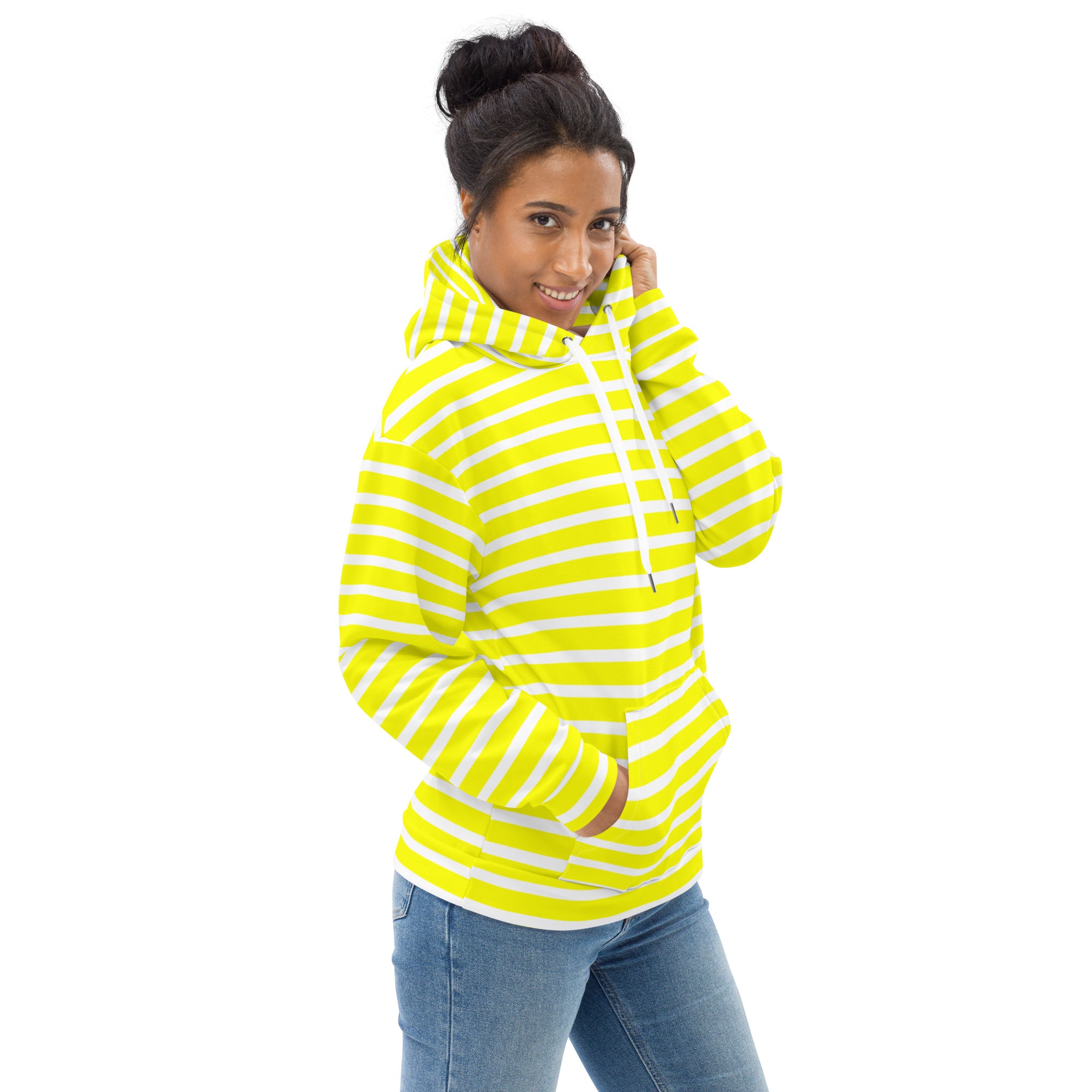 Unisex Hoodie- White and Yellow Striped