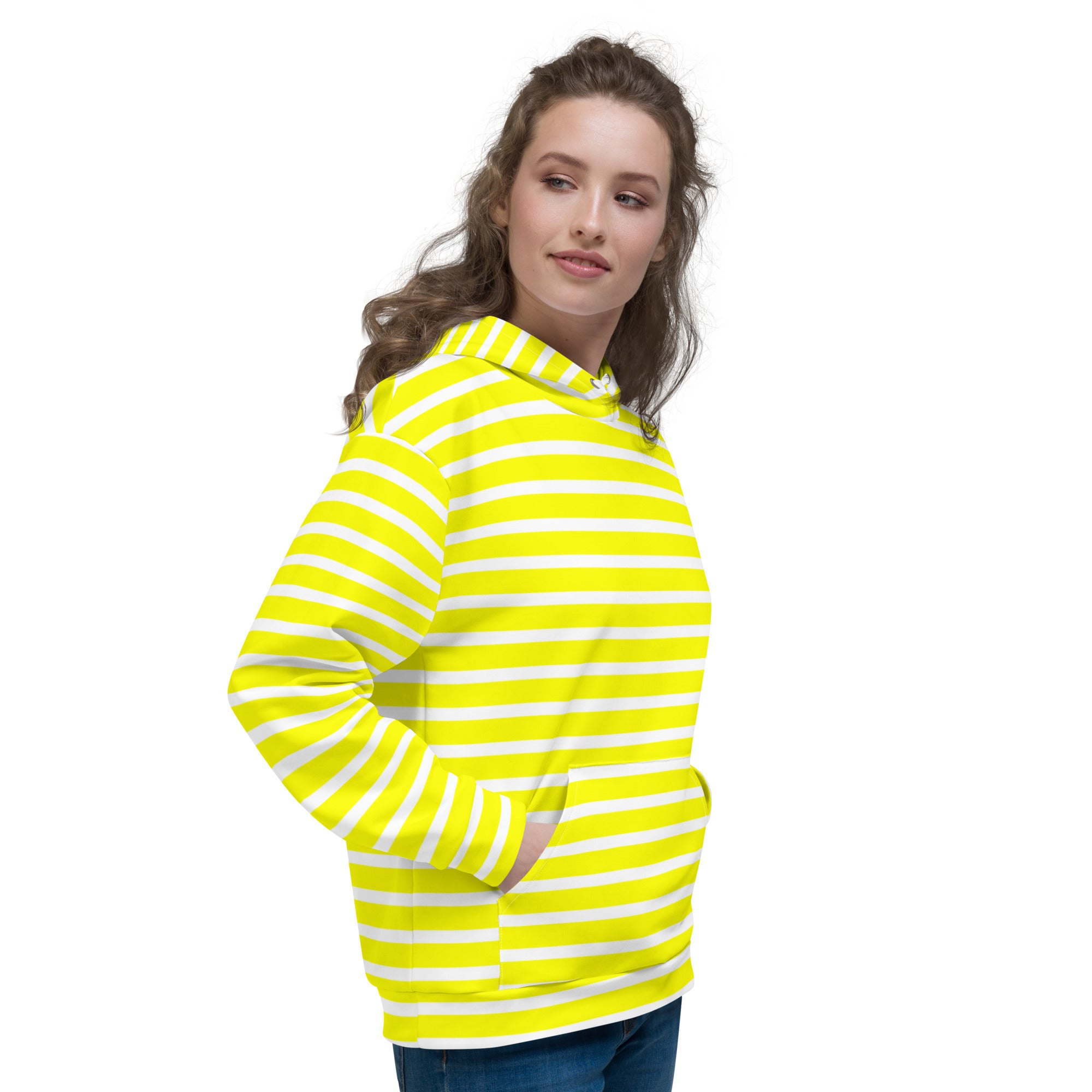 Unisex Hoodie- White and Yellow Striped