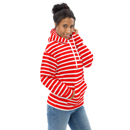 Unisex Hoodie- White and Red Striped