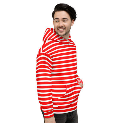 Unisex Hoodie- White and Red Striped