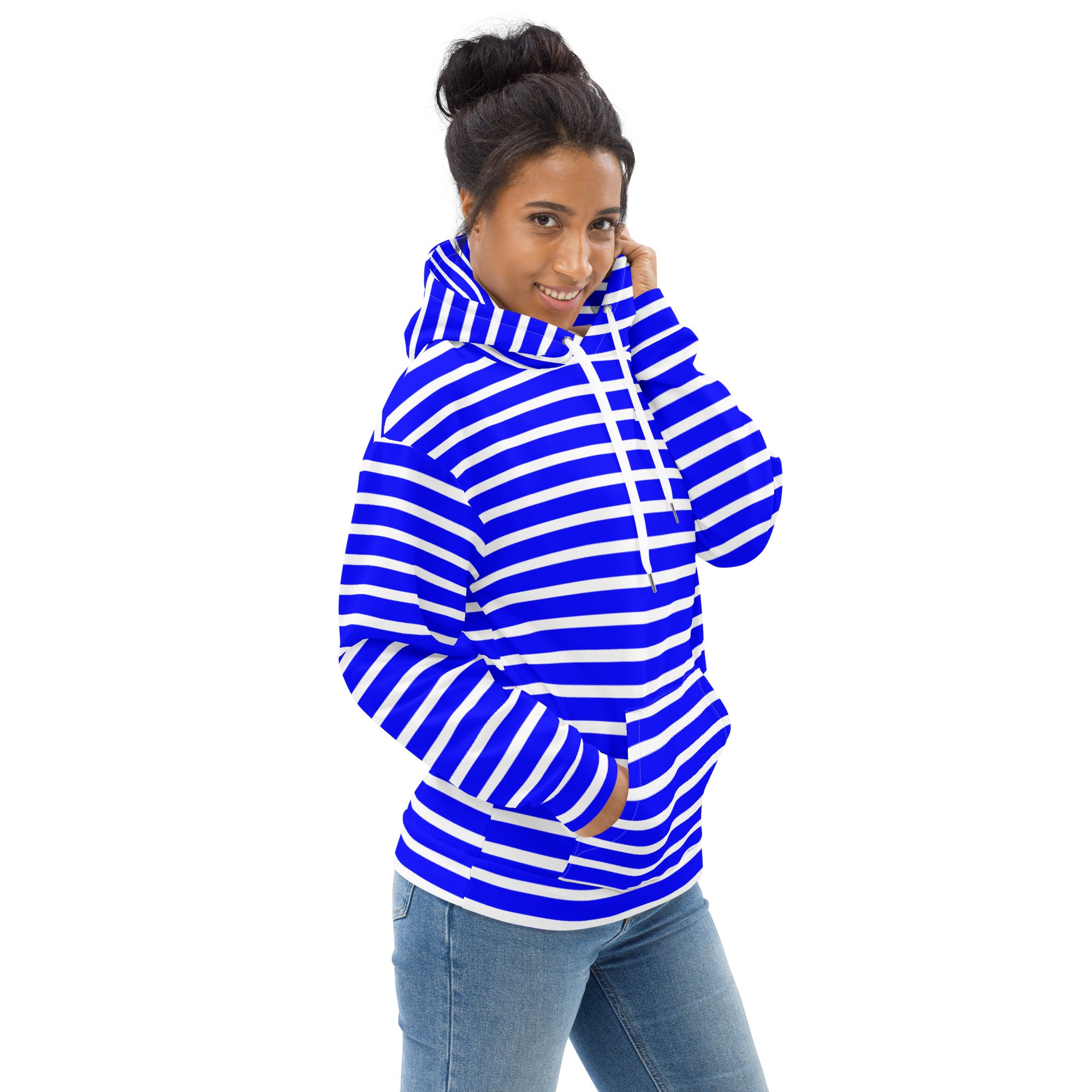 Unisex Hoodie- White and Blue Striped