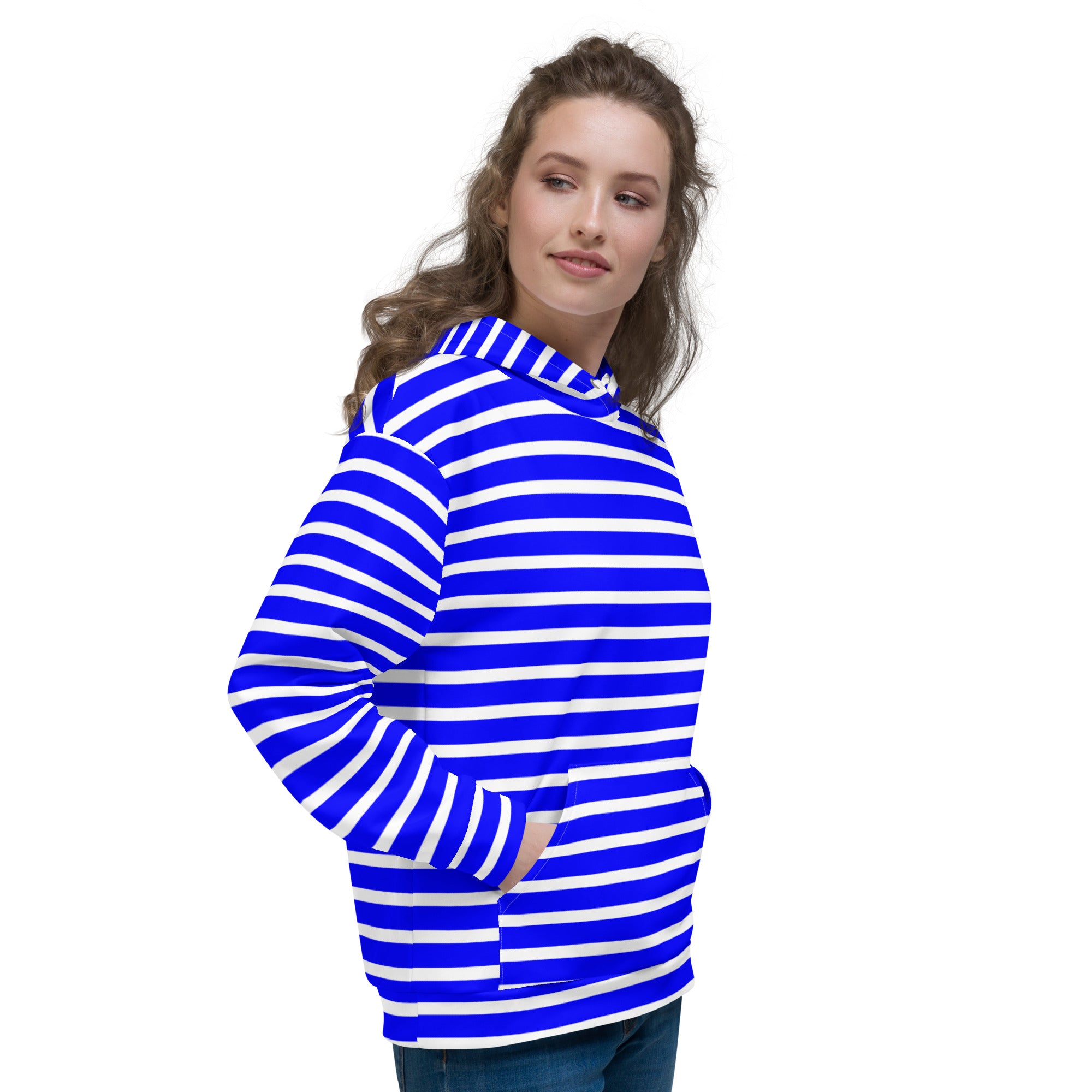 Unisex Hoodie- White and Blue Striped