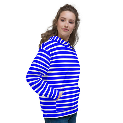 Unisex Hoodie- White and Blue Striped