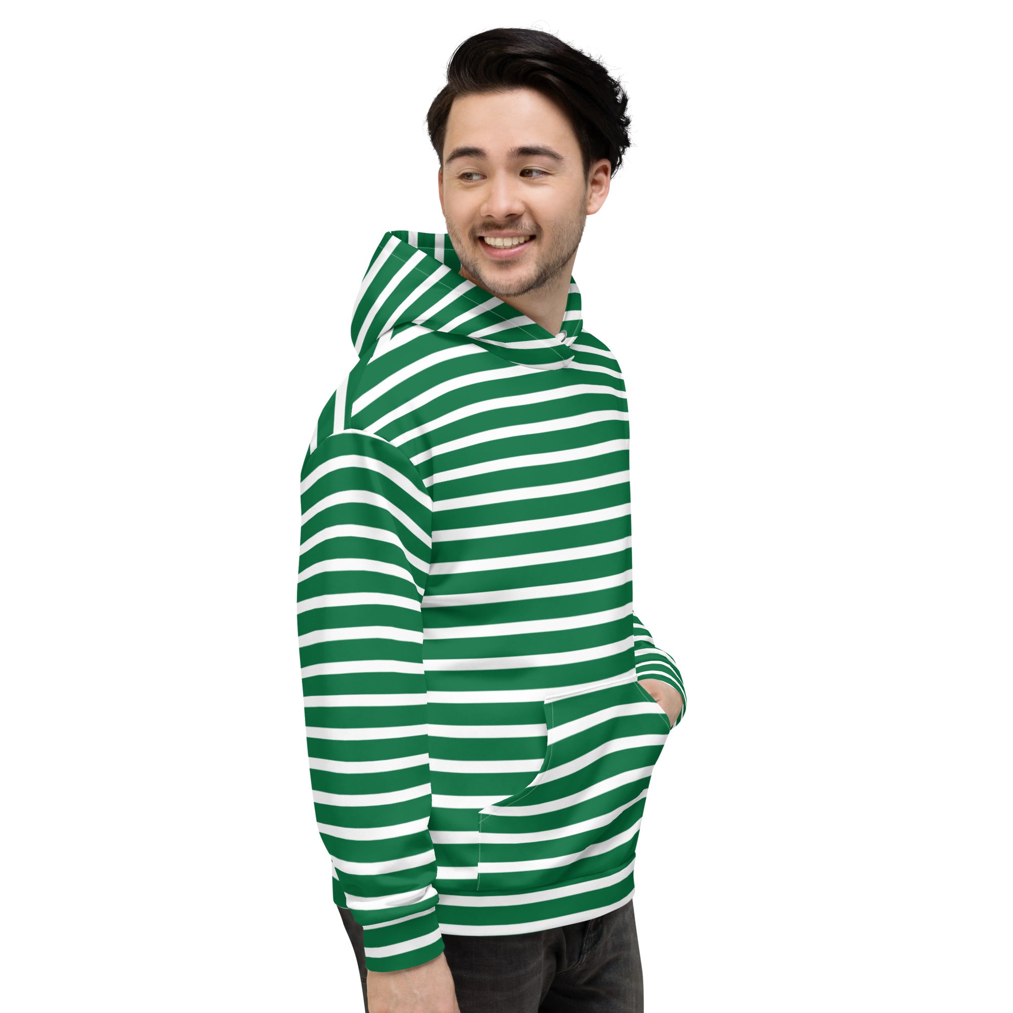 Unisex Hoodie- White and Green Striped