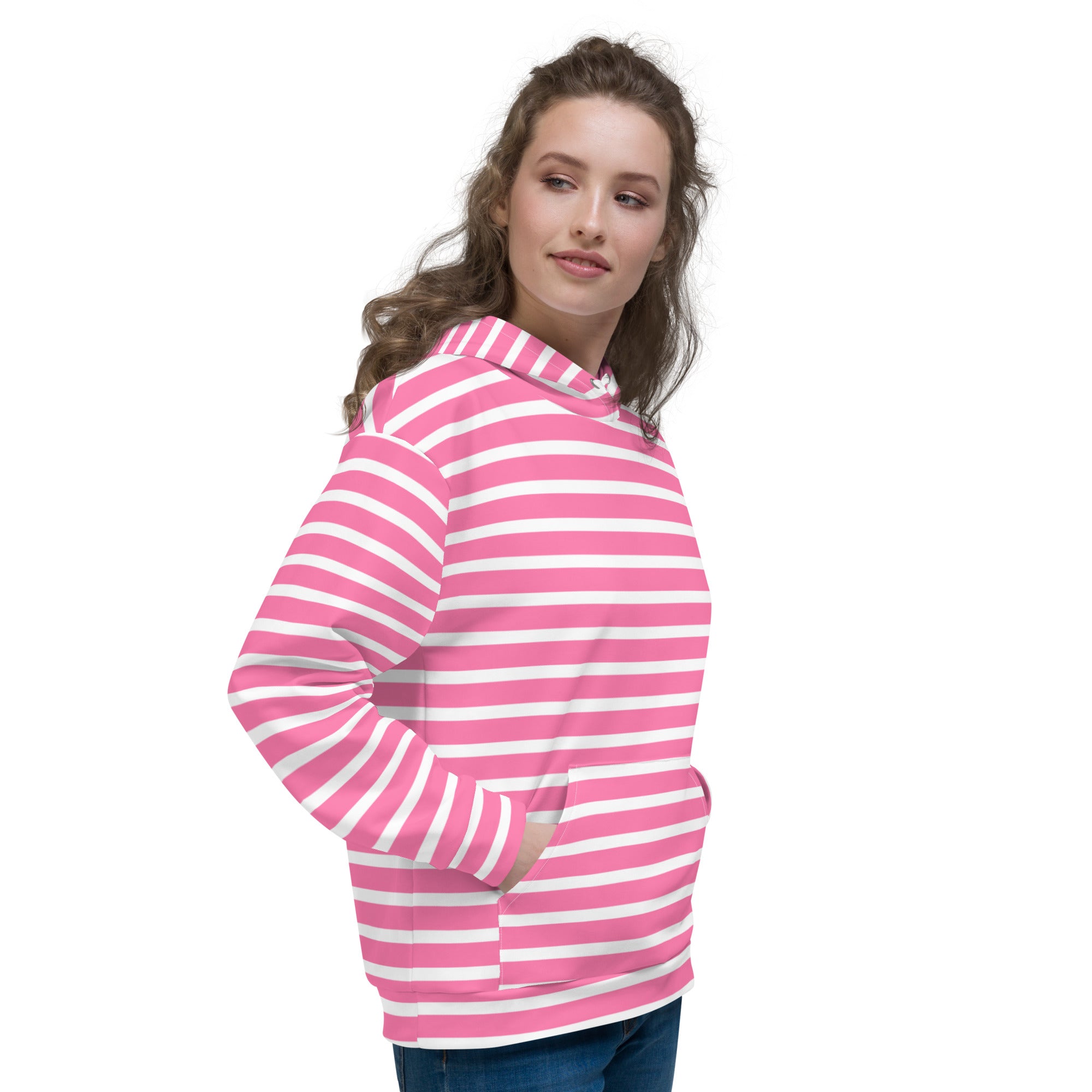 Unisex Hoodie- White and Pink Striped