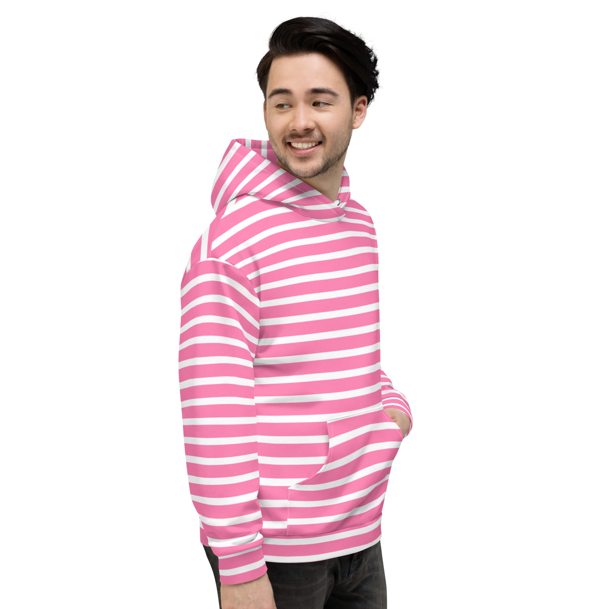 Unisex Hoodie- White and Pink Striped