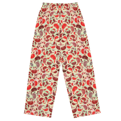 unisex wide-leg pants- Paisley Red