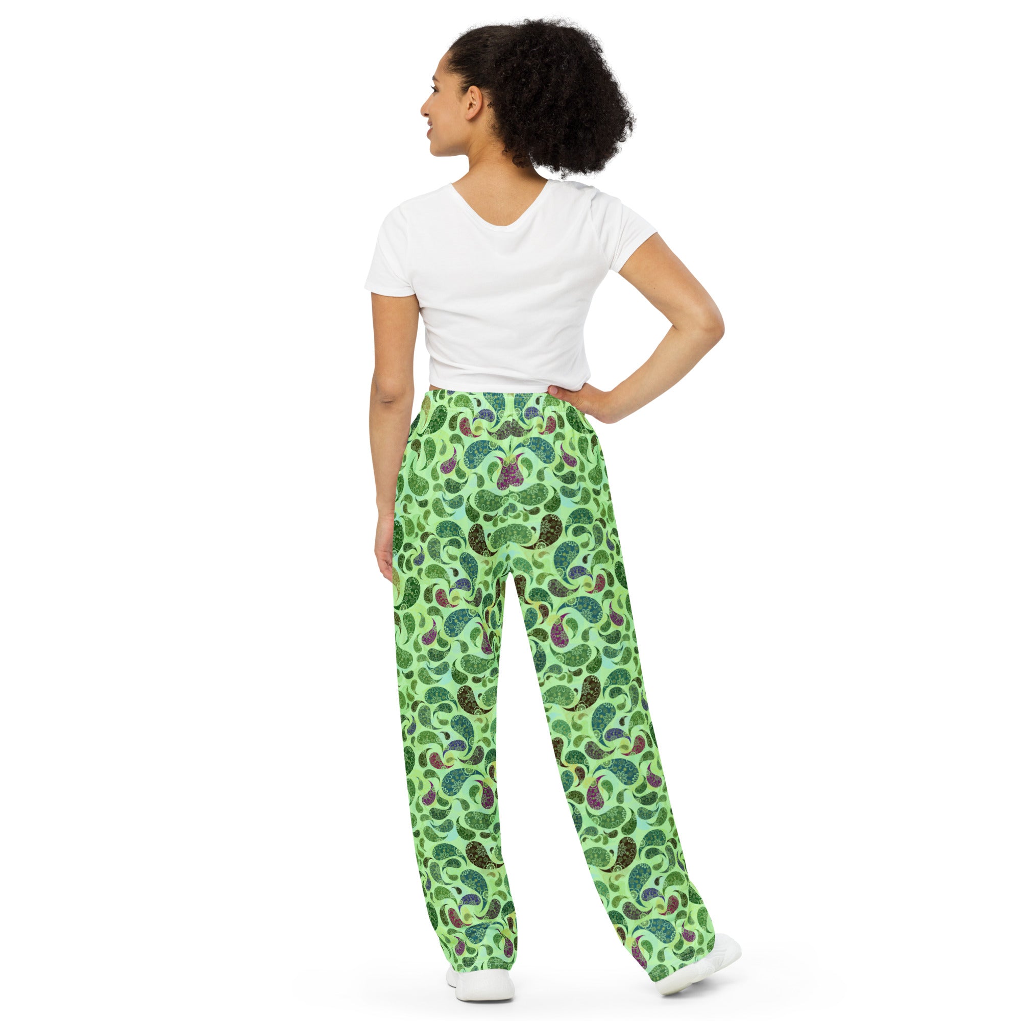 unisex wide-leg pants- Paisley Green