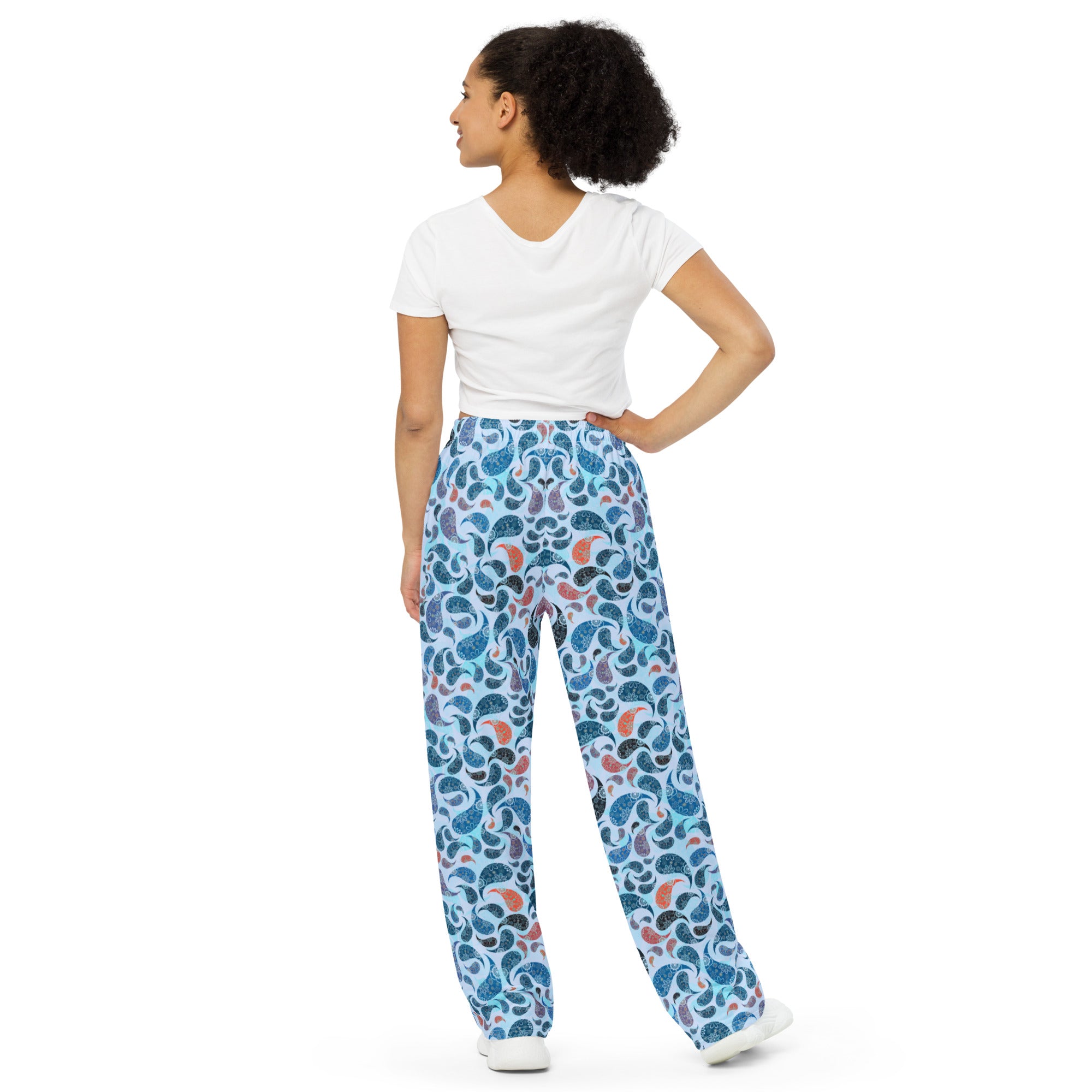 unisex wide-leg pants- Paisley Blue