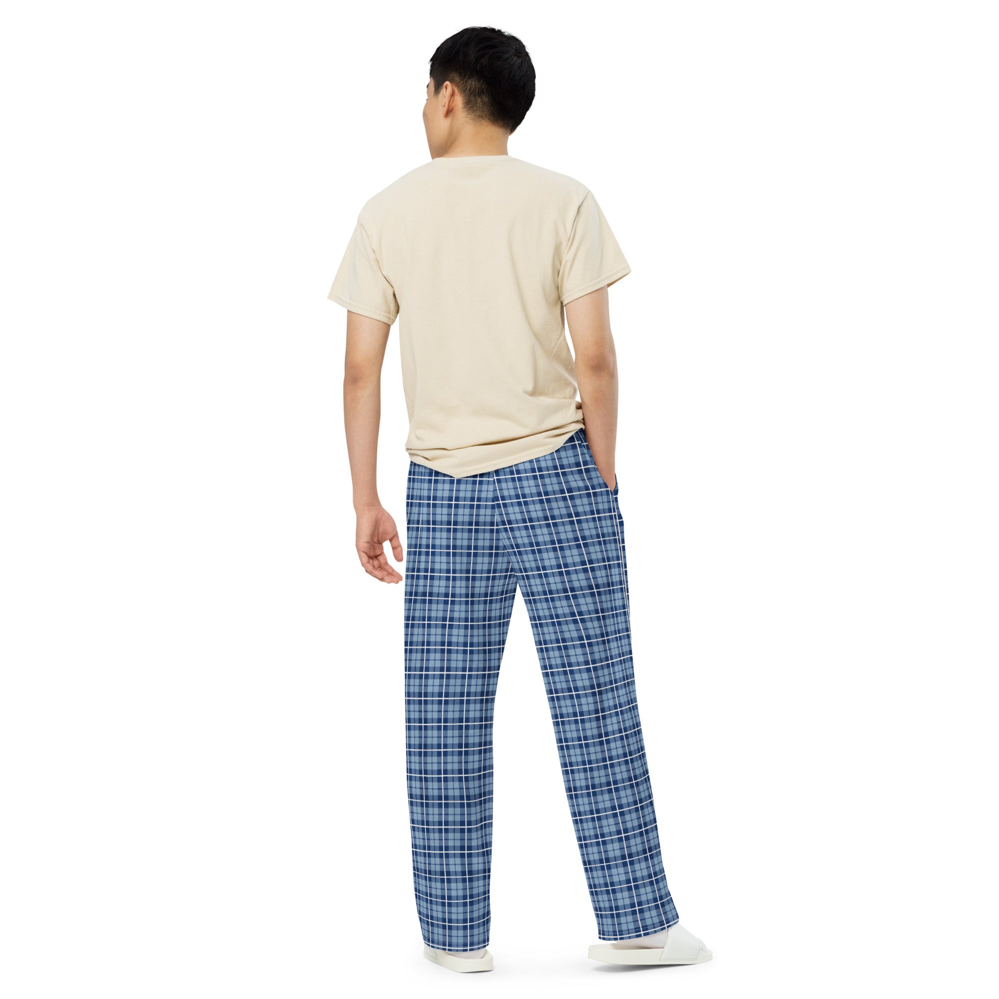 unisex wide-leg pants- Tartan Light Blue