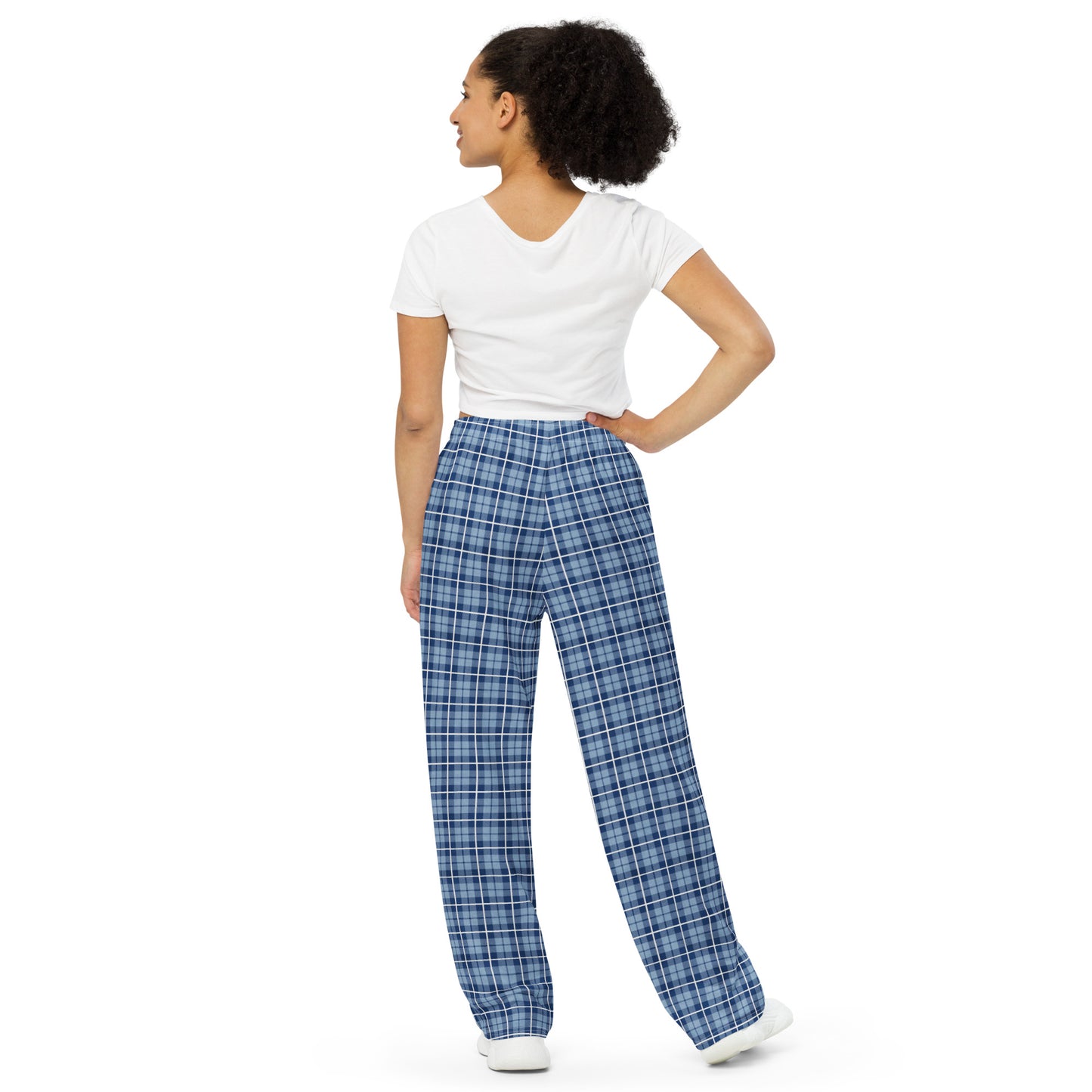 unisex wide-leg pants- Tartan Light Blue