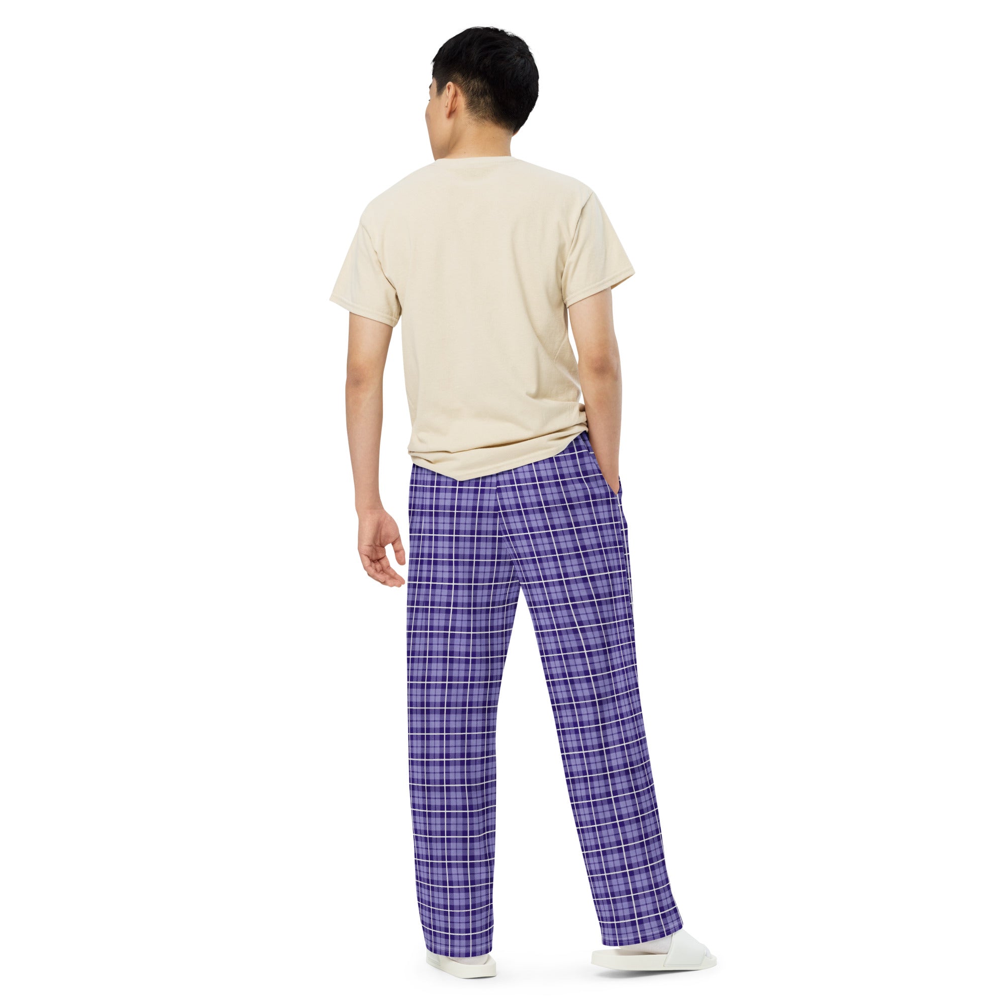 unisex wide-leg pants- Tartan purple