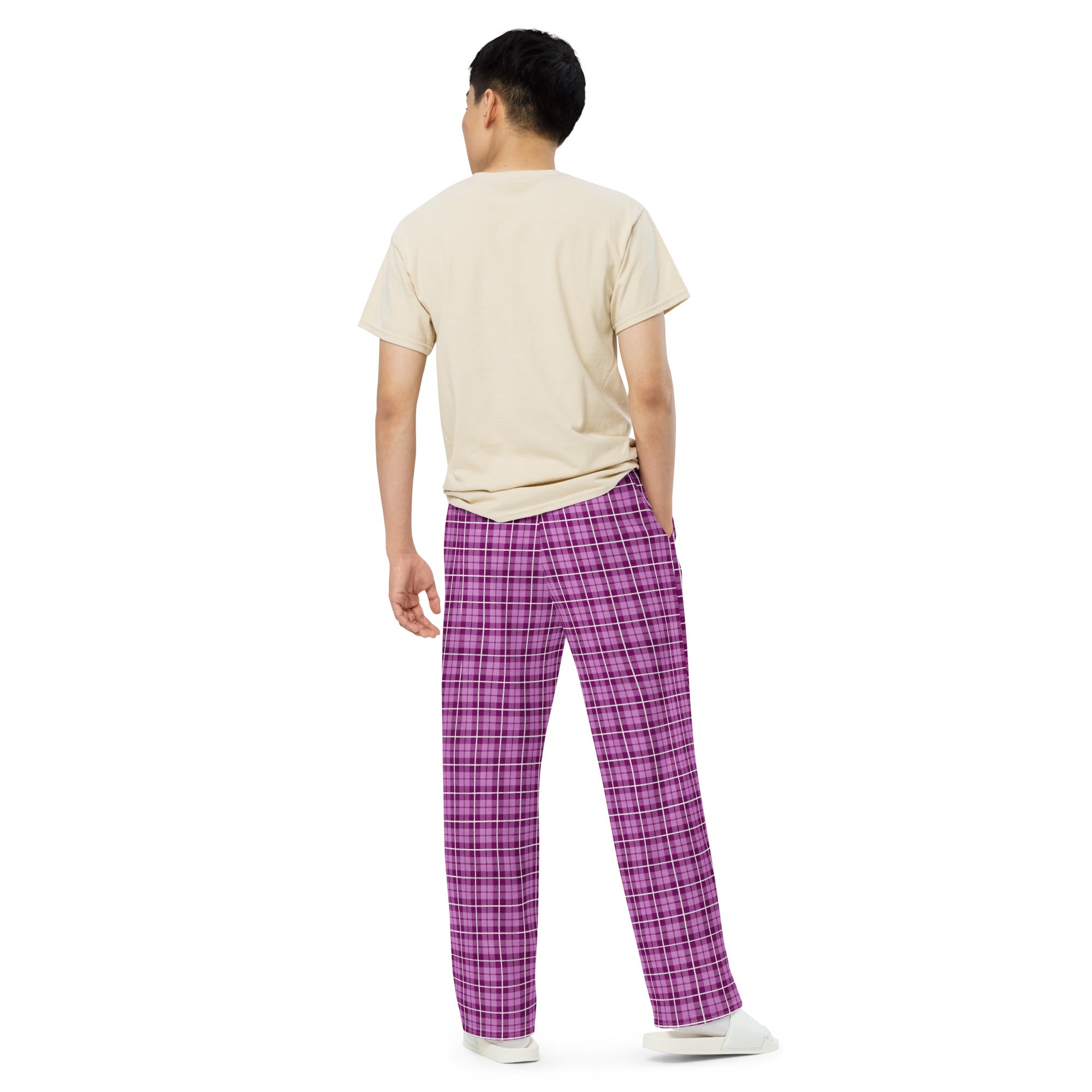 unisex wide-leg pants- Tartan Dark Pink