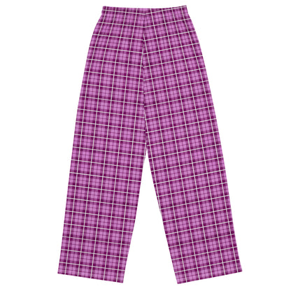unisex wide-leg pants- Tartan Dark Pink