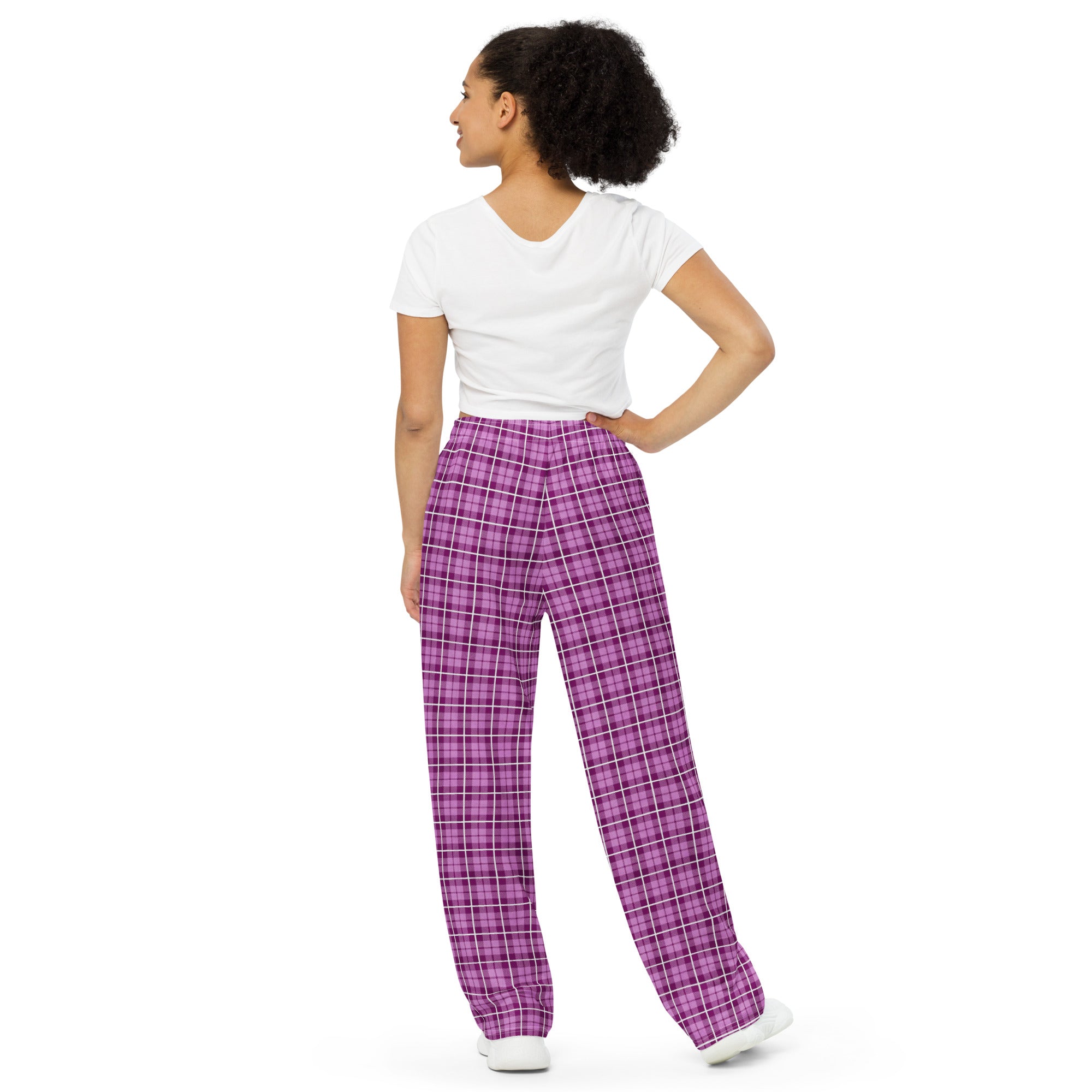 unisex wide-leg pants- Tartan Dark Pink